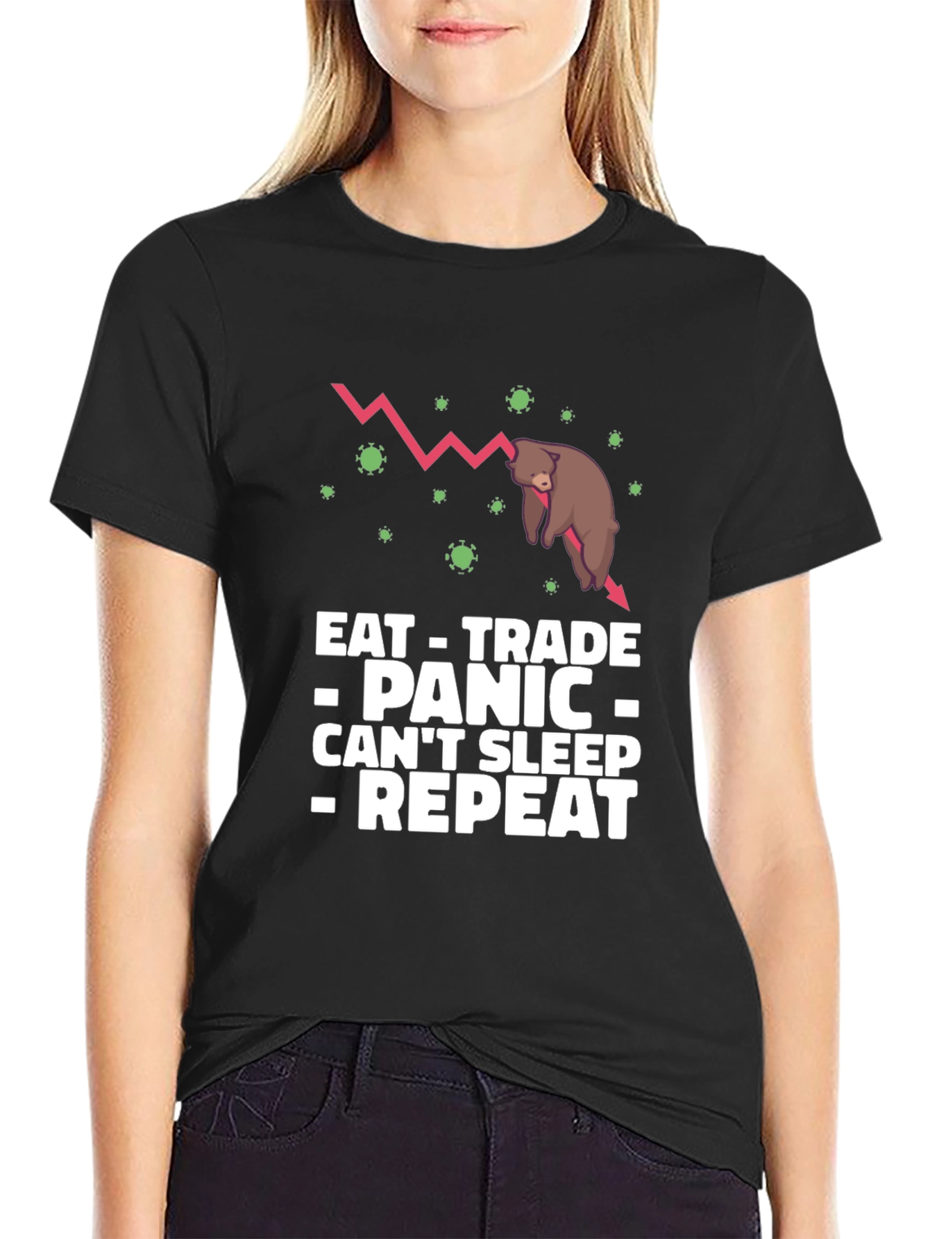 Eat Trade Panic Repeat Black Graphic T-Shirt