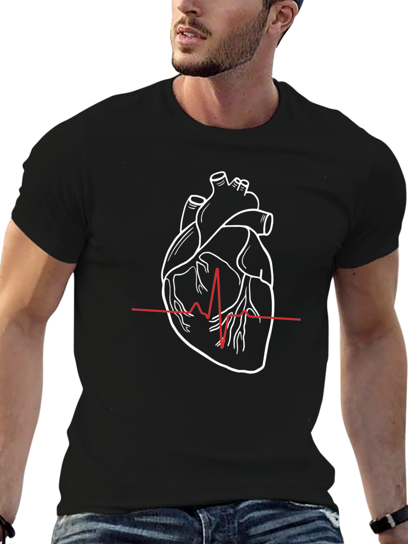 Anatomical Heartbeat T-Shirt - Black