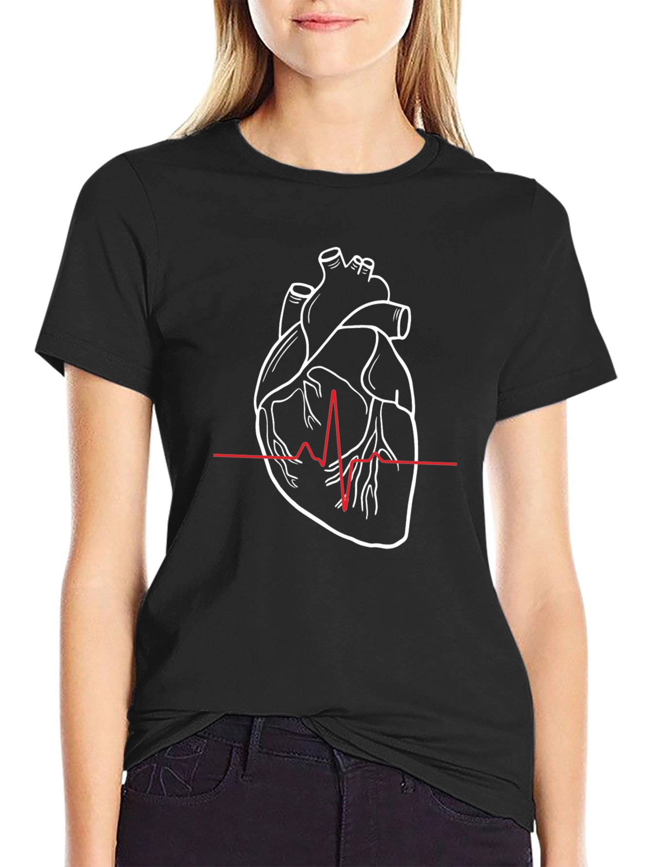 Anatomical Heartbeat T-Shirt - Black