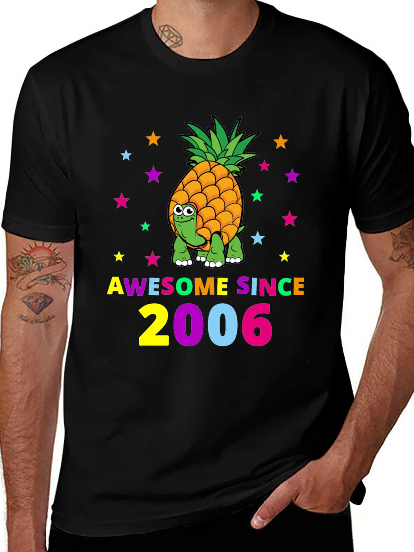 Awesome Since 2006 Pineapple Turtle Black T-Shirt