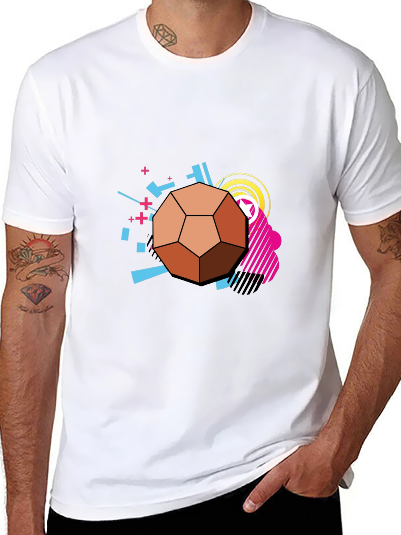 Geometric Soccer Ball Graphic Tee - Black