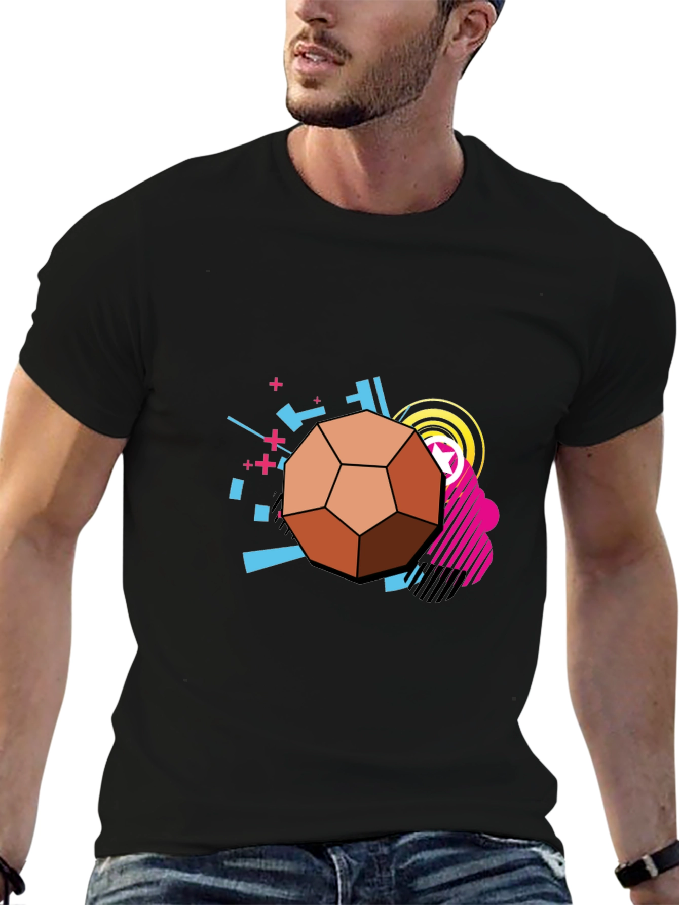 Geometric Soccer Ball Graphic Tee - Black