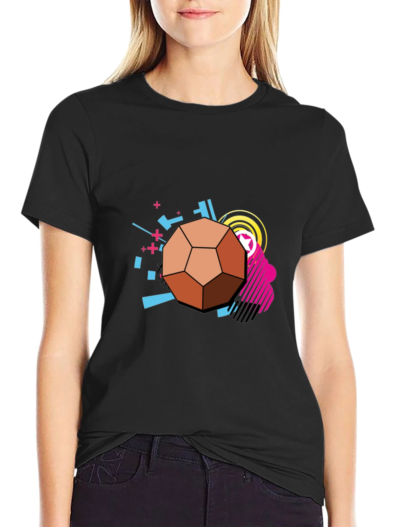 Geometric Soccer Ball Graphic Tee - Black