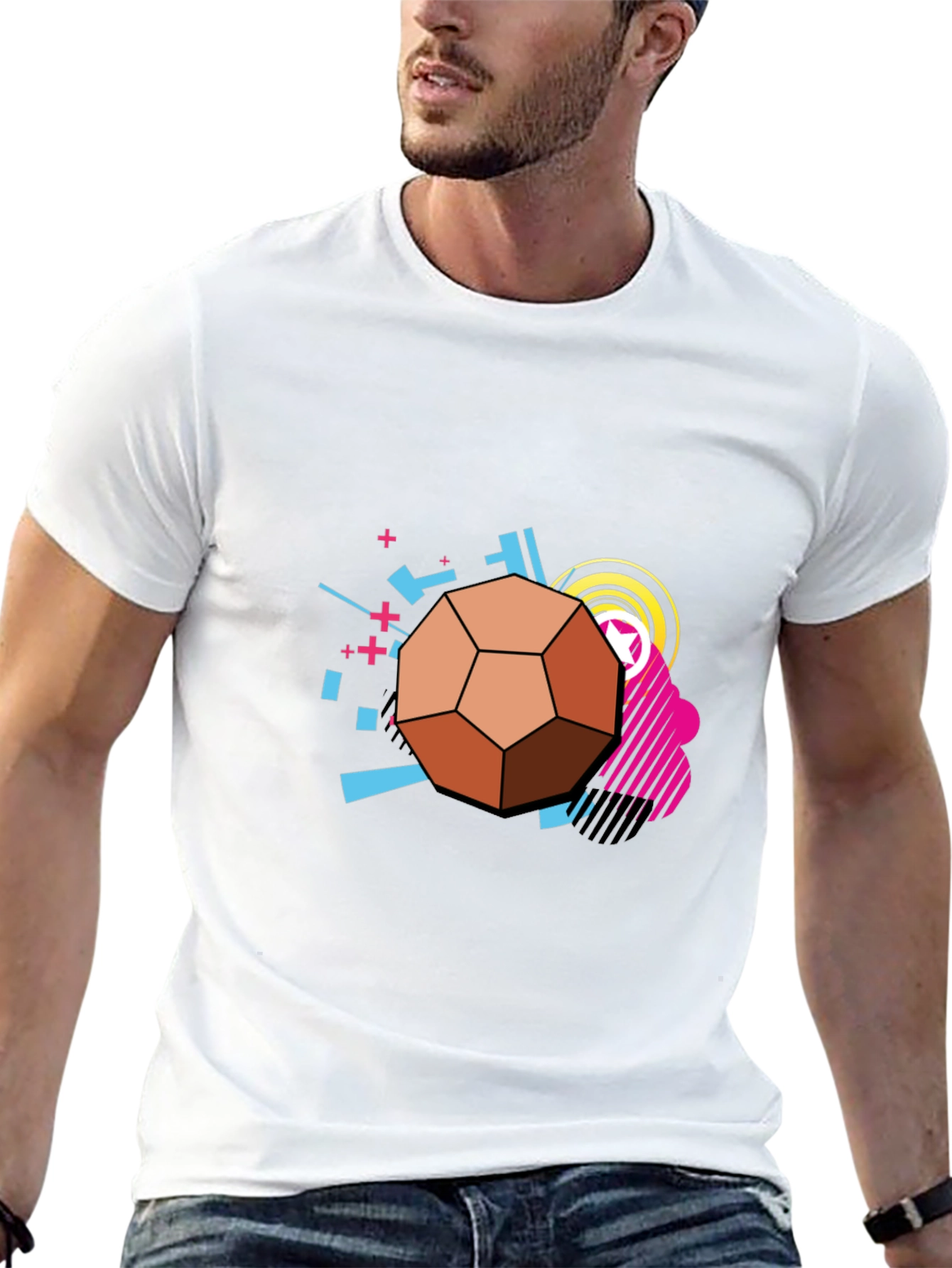 Geometric Soccer Ball Graphic Tee - Black