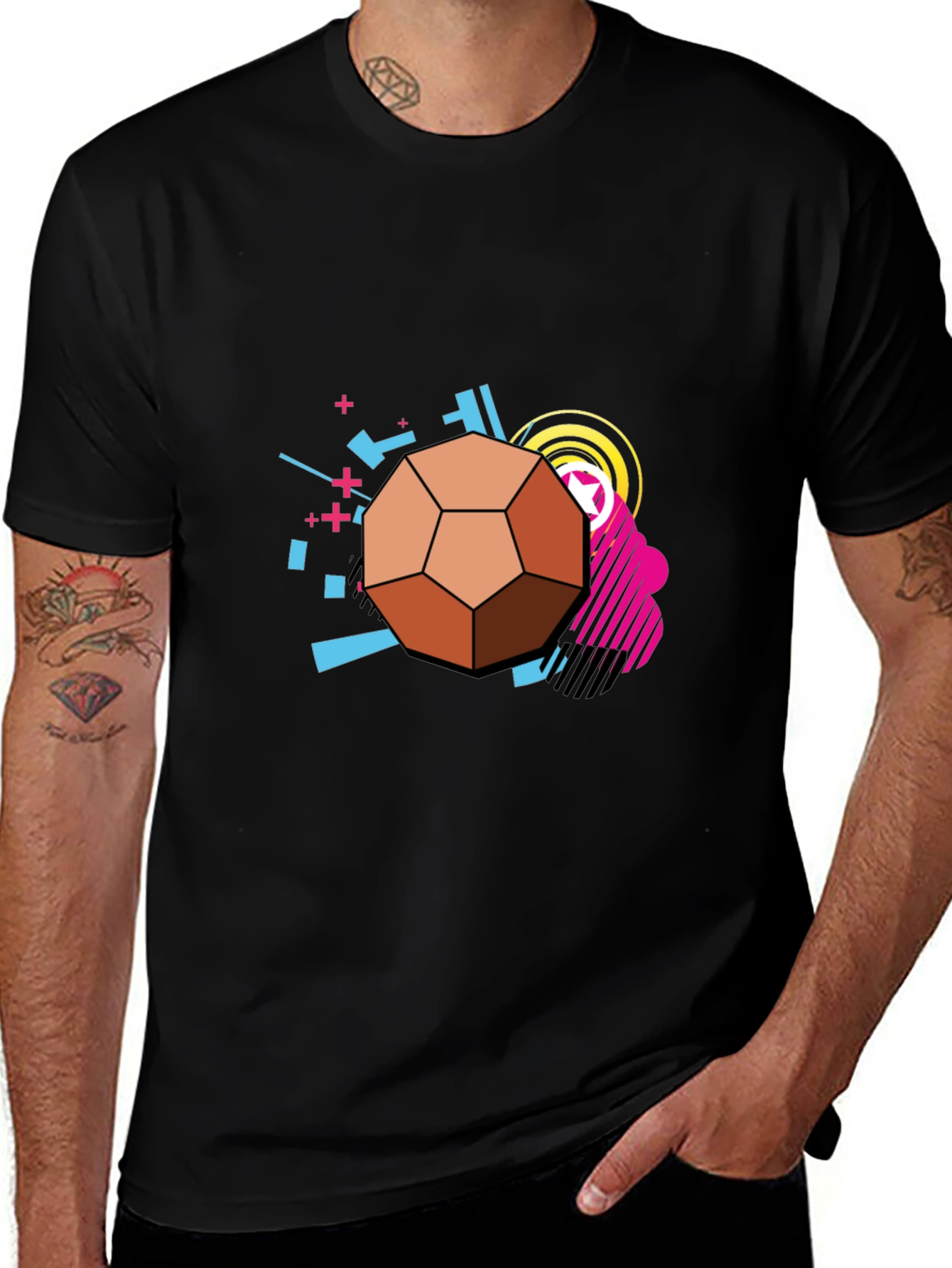 Geometric Soccer Ball Graphic Tee - Black