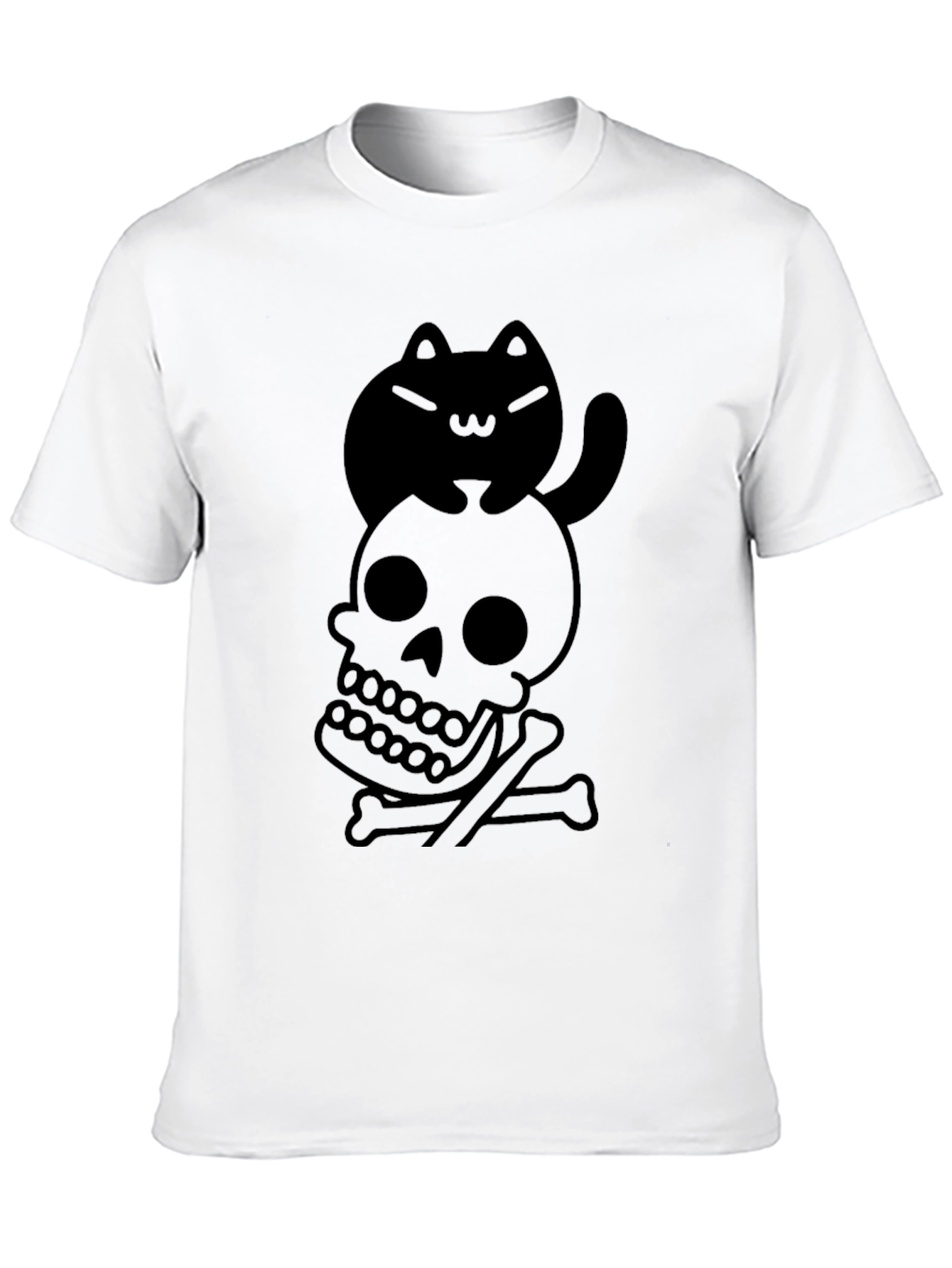 Skull and Cat Graphic Tee - Unisex Black T-Shirt