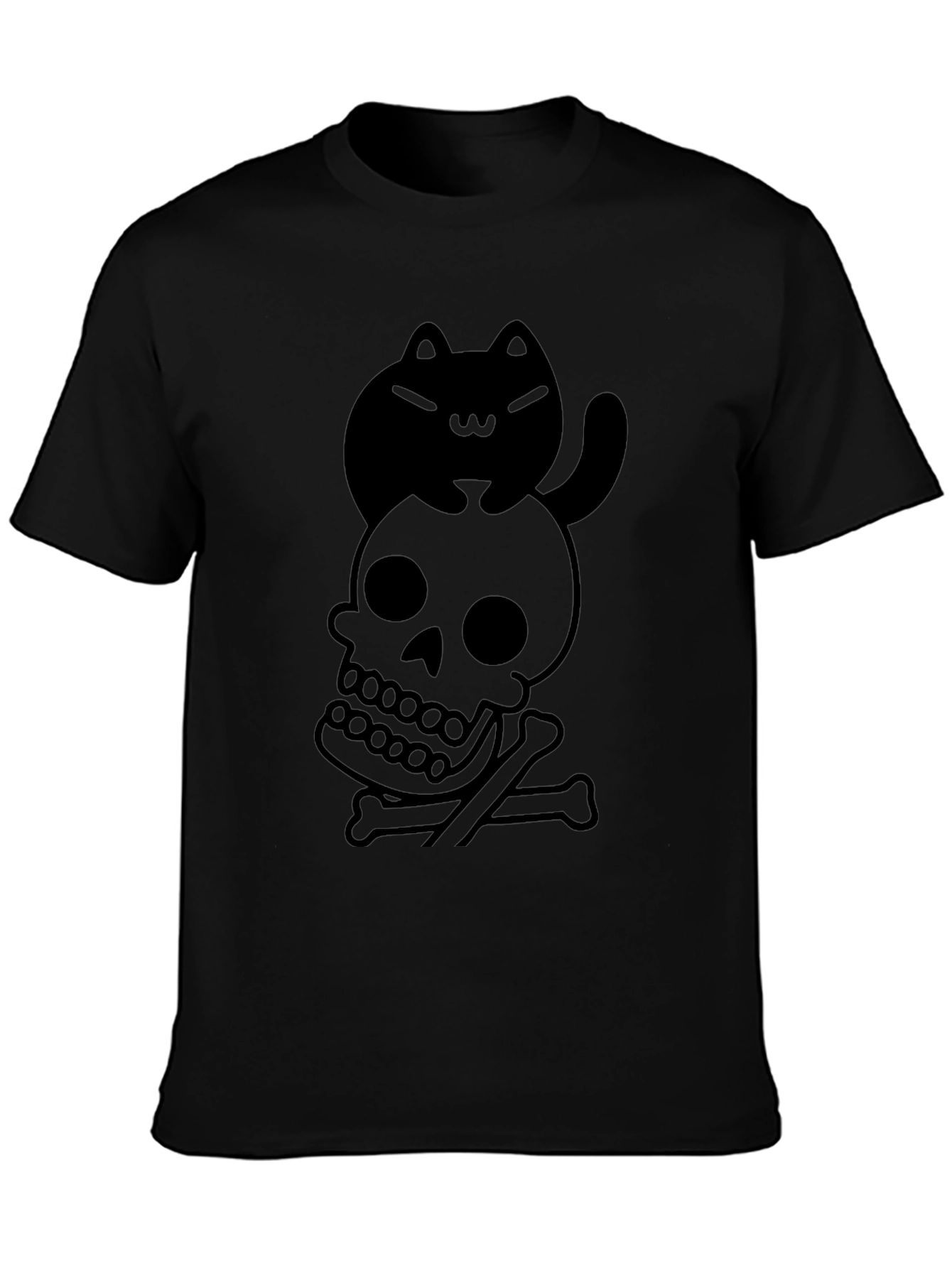 Skull and Cat Graphic Tee - Unisex Black T-Shirt