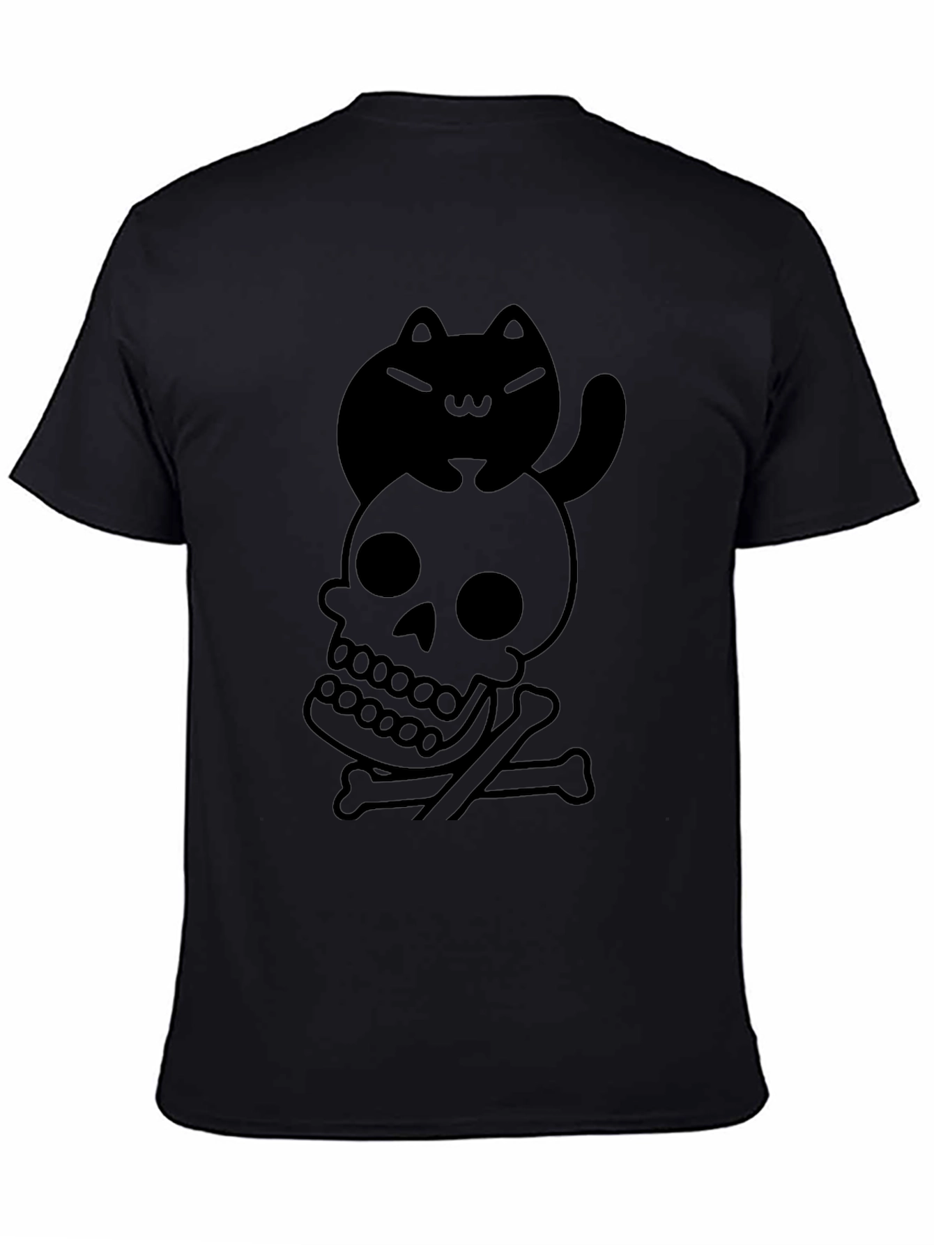 Skull and Cat Graphic Tee - Unisex Black T-Shirt