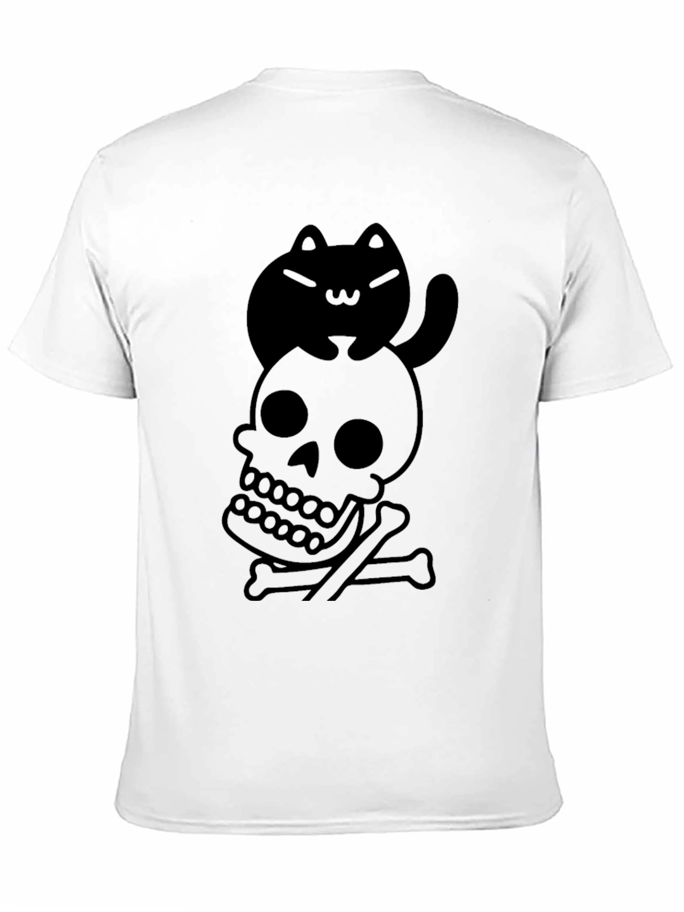 Skull and Cat Graphic Tee - Unisex Black T-Shirt