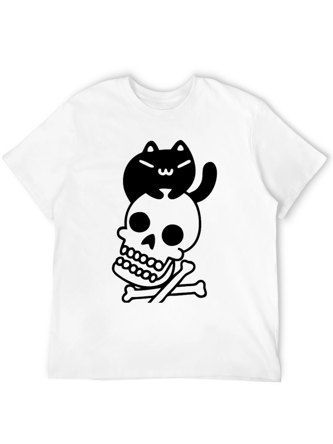 Skull and Cat Graphic Tee - Unisex Black T-Shirt