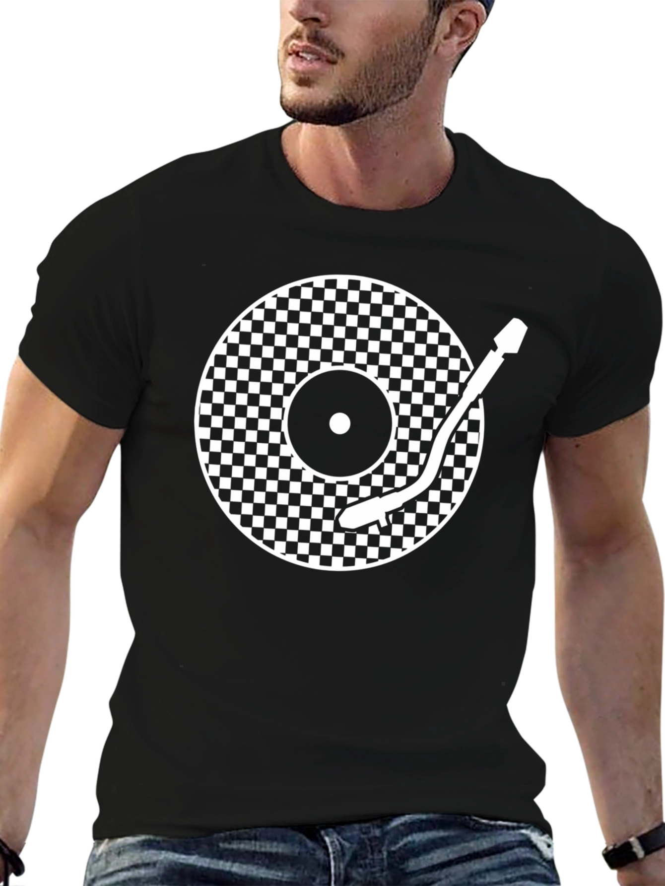 Retro Turntable Graphic T-Shirt - Black Classic DJ Style