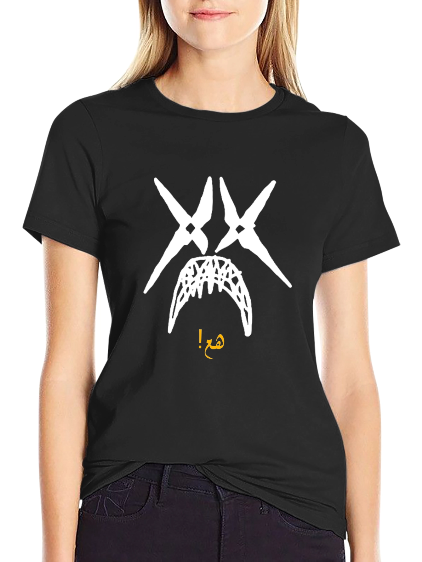Edgy Graphic Tee - White Face Print on Black