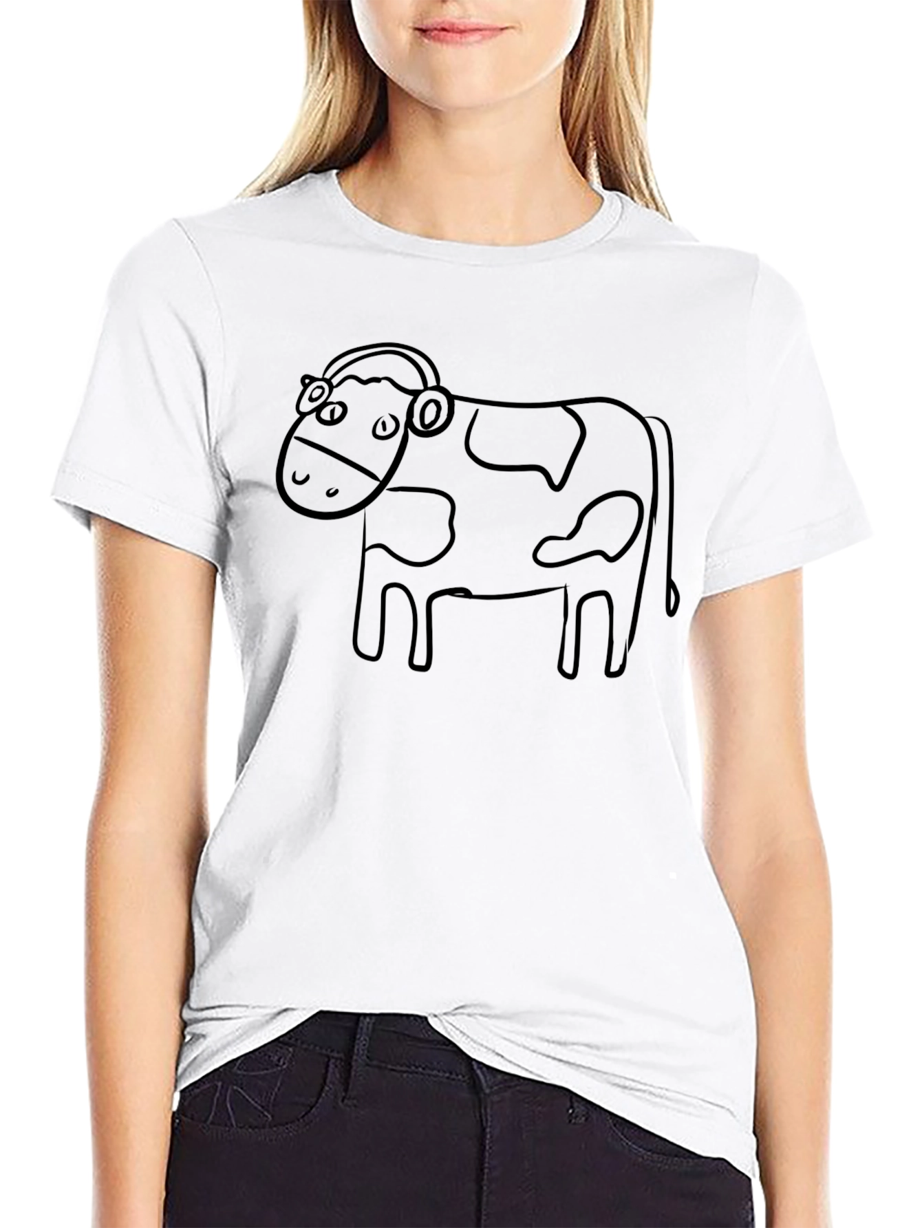 Cow with Headphones Graphic Tee - Unisex Black T-Shirt