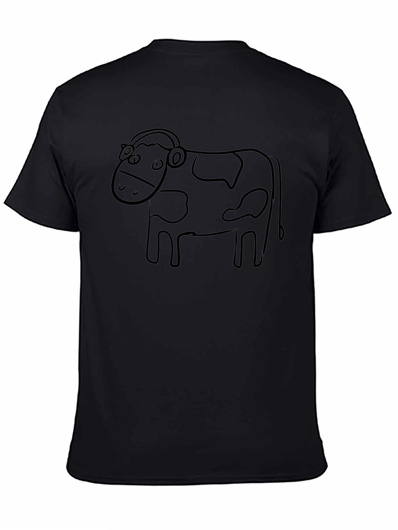 Cow with Headphones Graphic Tee - Unisex Black T-Shirt