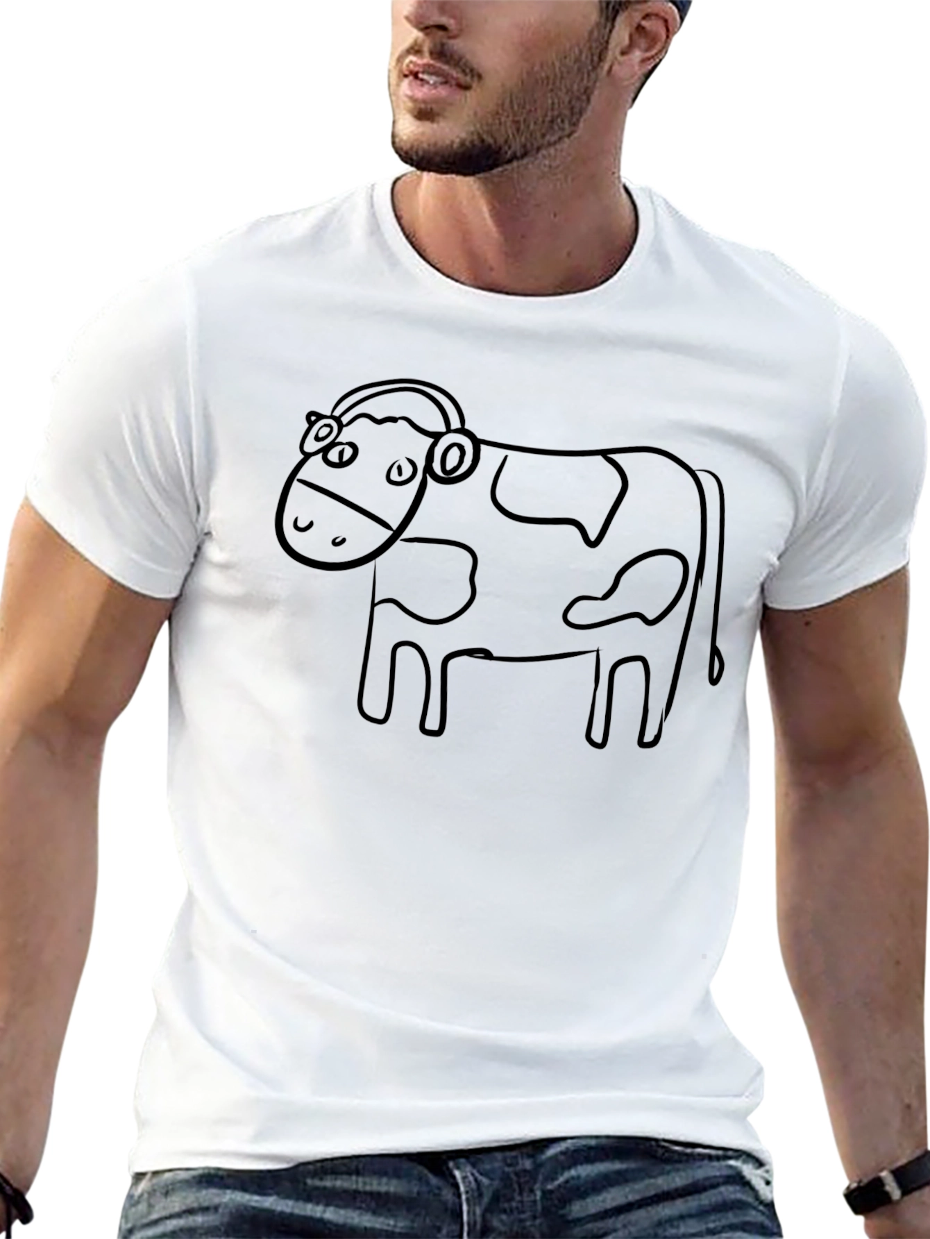Cow with Headphones Graphic Tee - Unisex Black T-Shirt