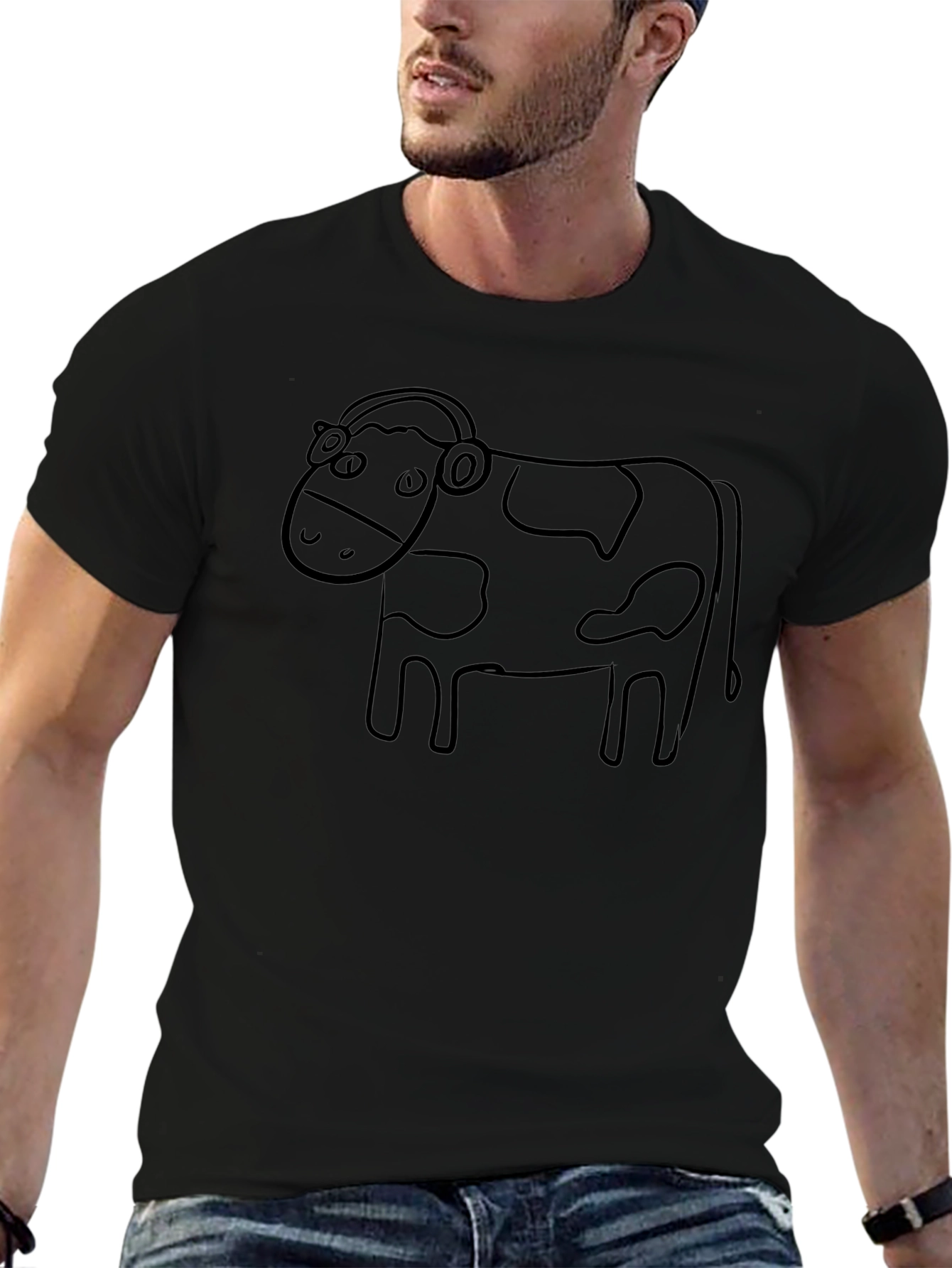 Cow with Headphones Graphic Tee - Unisex Black T-Shirt