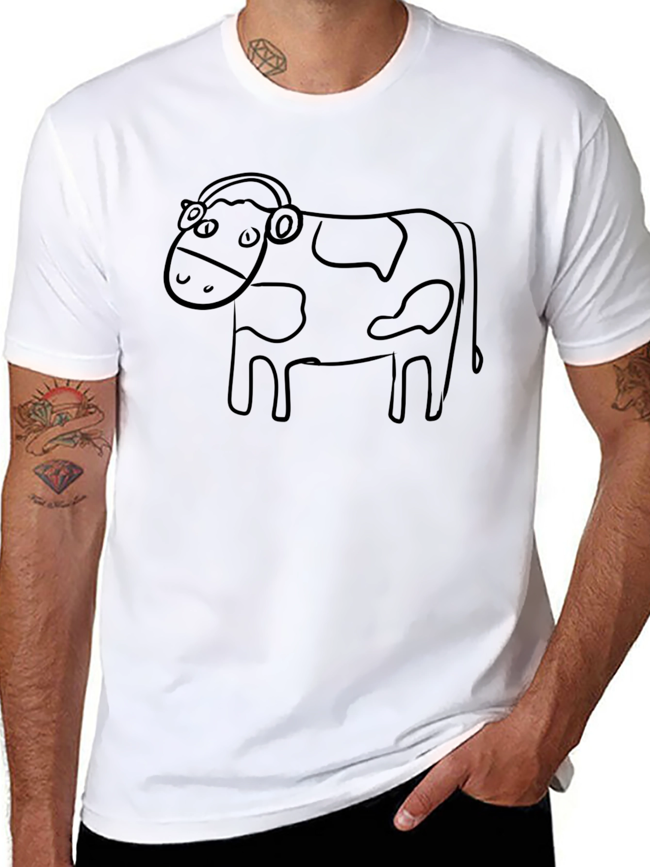 Cow with Headphones Graphic Tee - Unisex Black T-Shirt