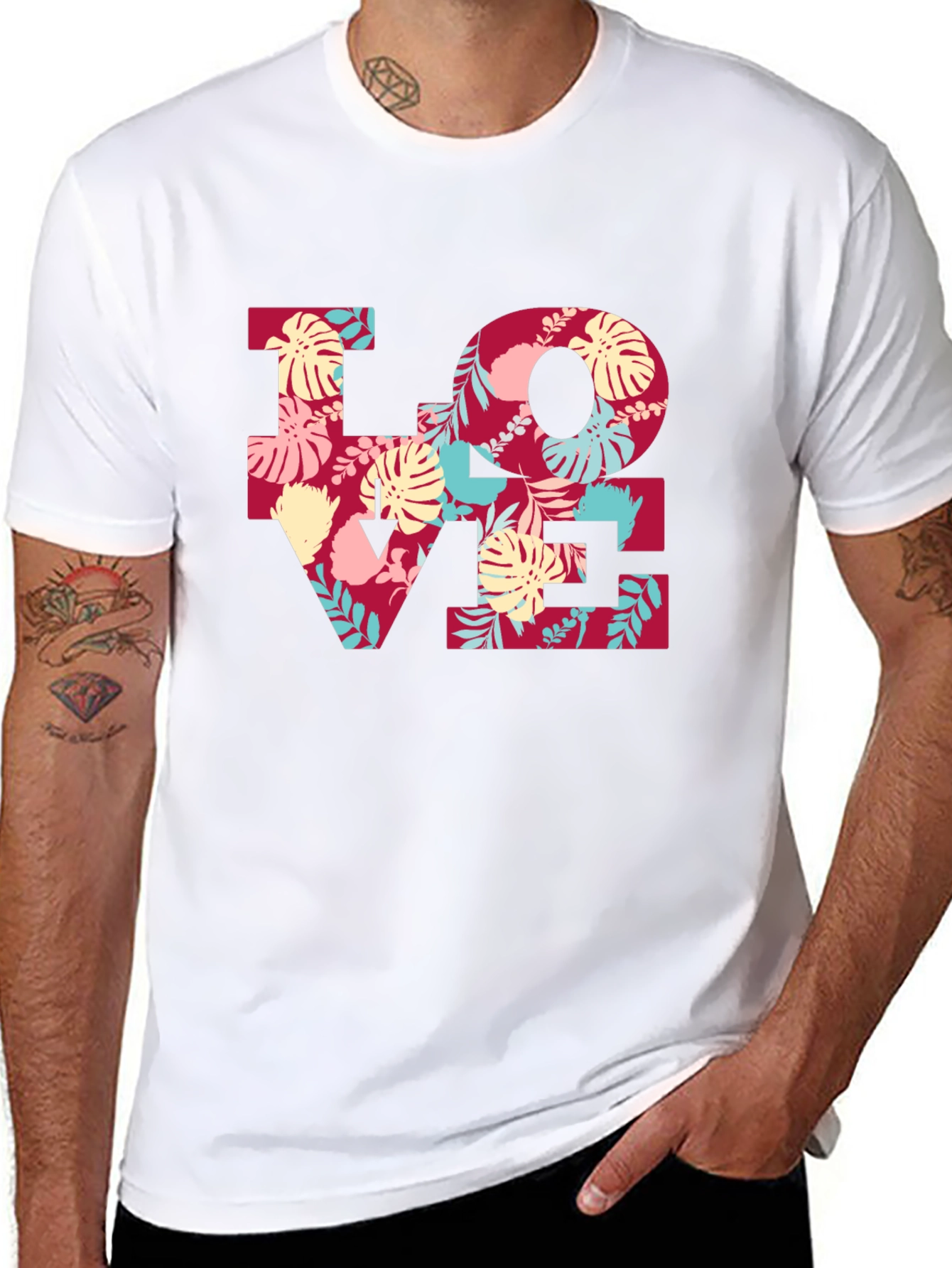 Floral LOVE Graphic Tee - Black Casual T-Shirt