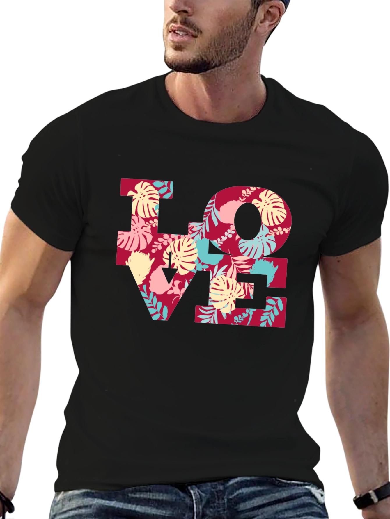 Floral LOVE Graphic Tee - Black Casual T-Shirt
