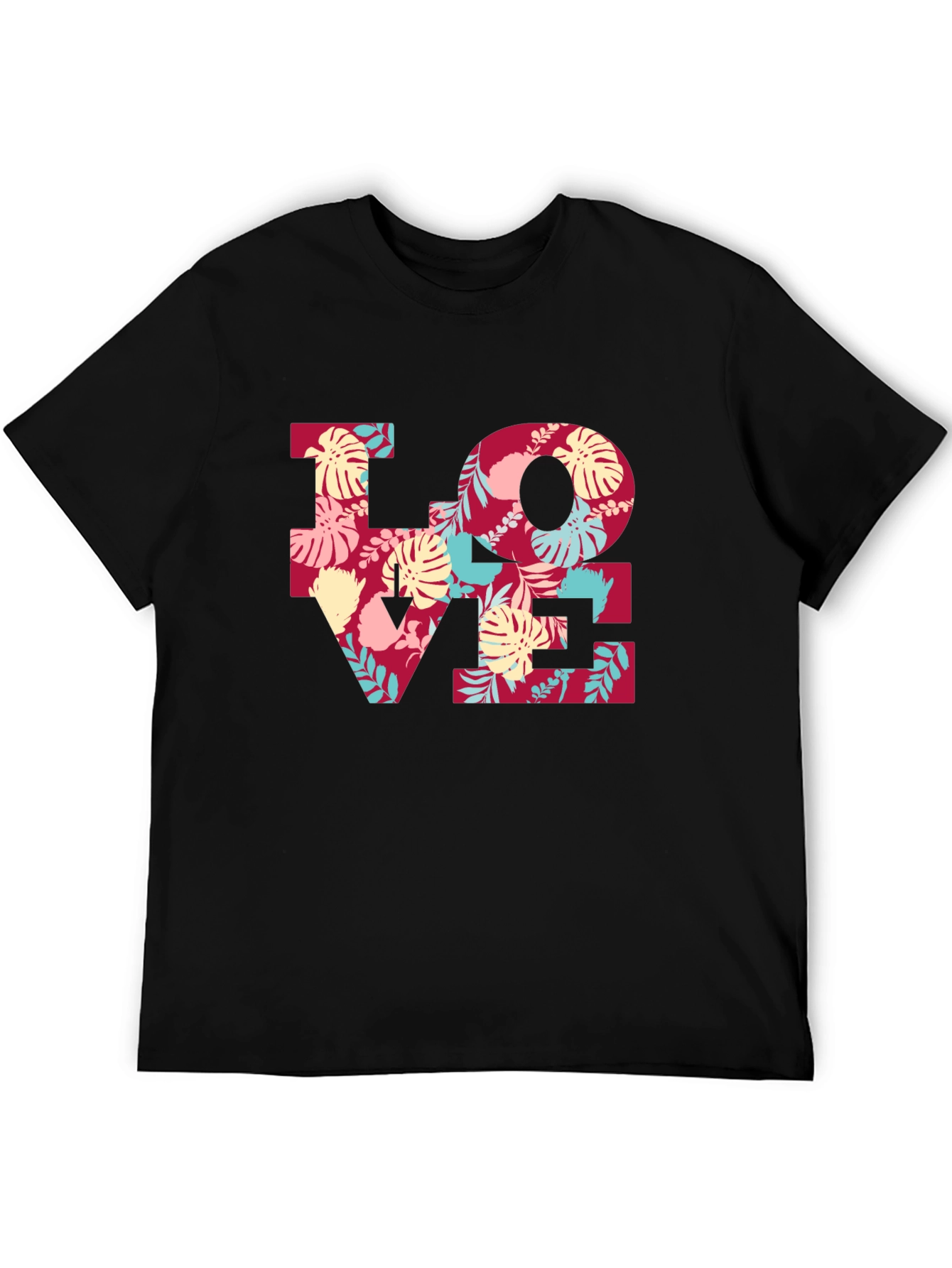 Floral LOVE Graphic Tee - Black Casual T-Shirt