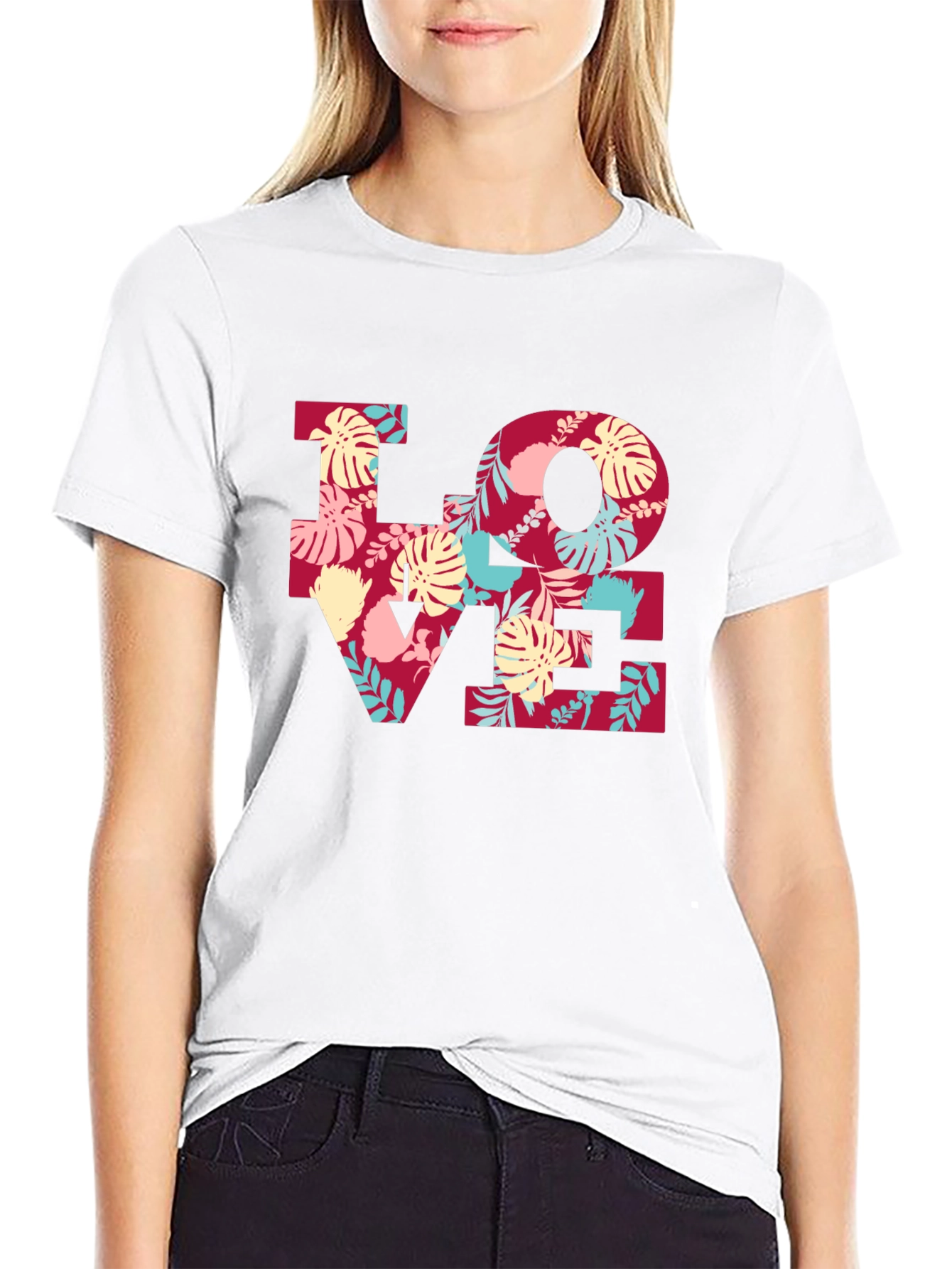 Floral LOVE Graphic Tee - Black Casual T-Shirt