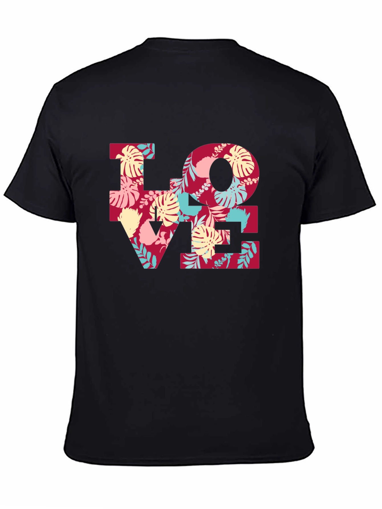 Floral LOVE Graphic Tee - Black Casual T-Shirt