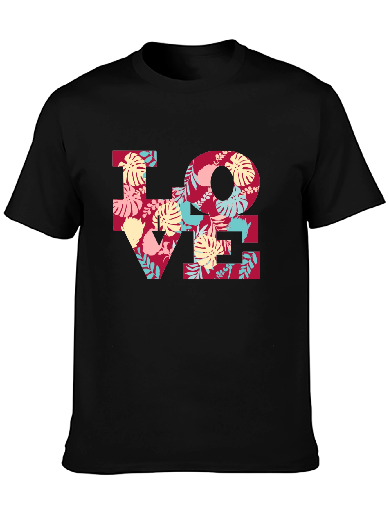 Floral LOVE Graphic Tee - Black Casual T-Shirt