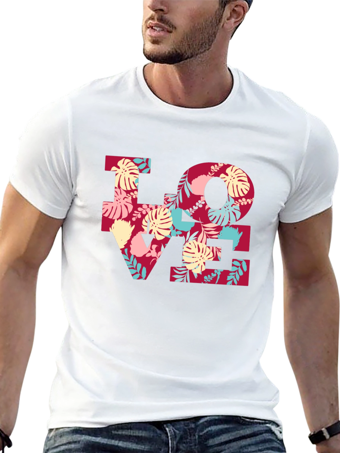 Floral LOVE Graphic Tee - Black Casual T-Shirt