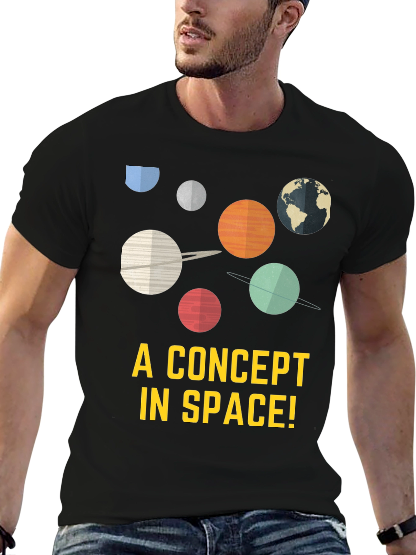Space Concept Graphic Tee - Black Cotton Blend