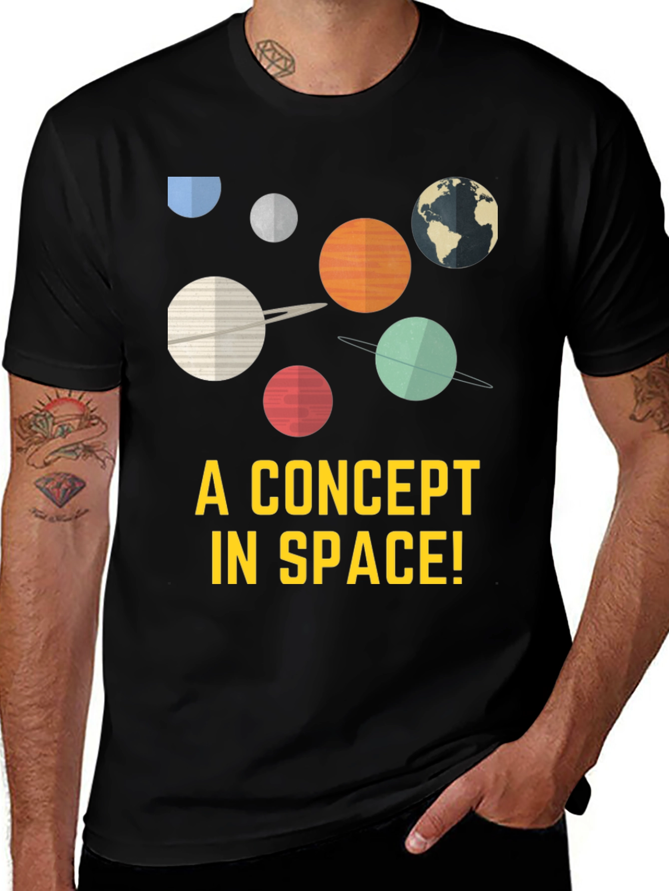 Space Concept Graphic Tee - Black Cotton Blend