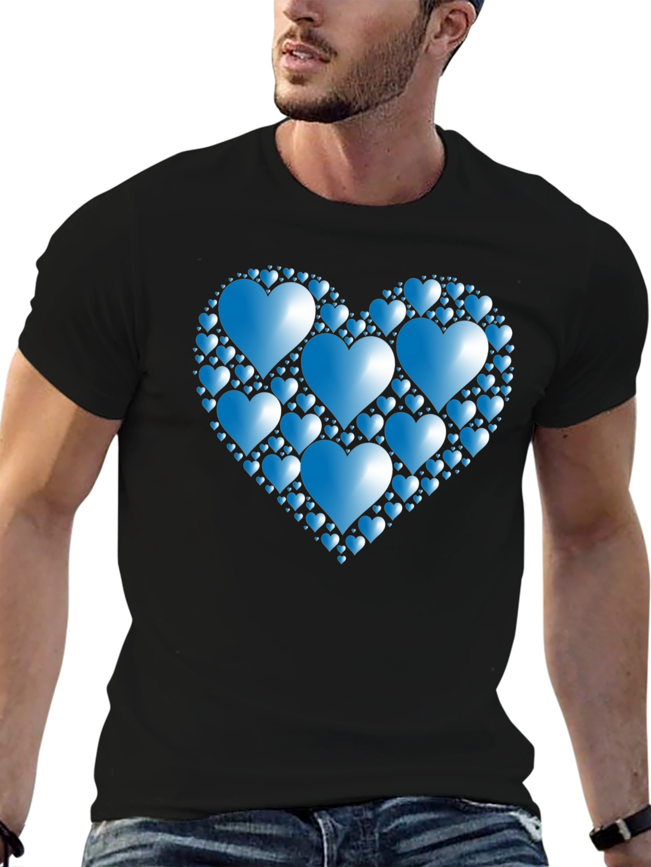 Heart Pattern T-Shirt - Black Romantic Design