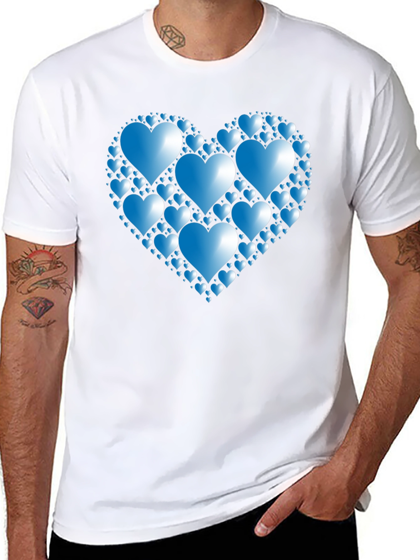 Heart Pattern T-Shirt - Black Romantic Design
