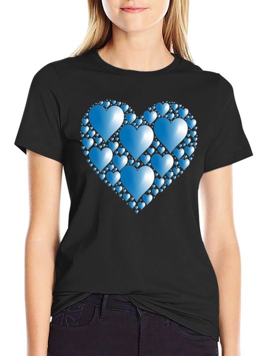 Heart Pattern T-Shirt - Black Romantic Design