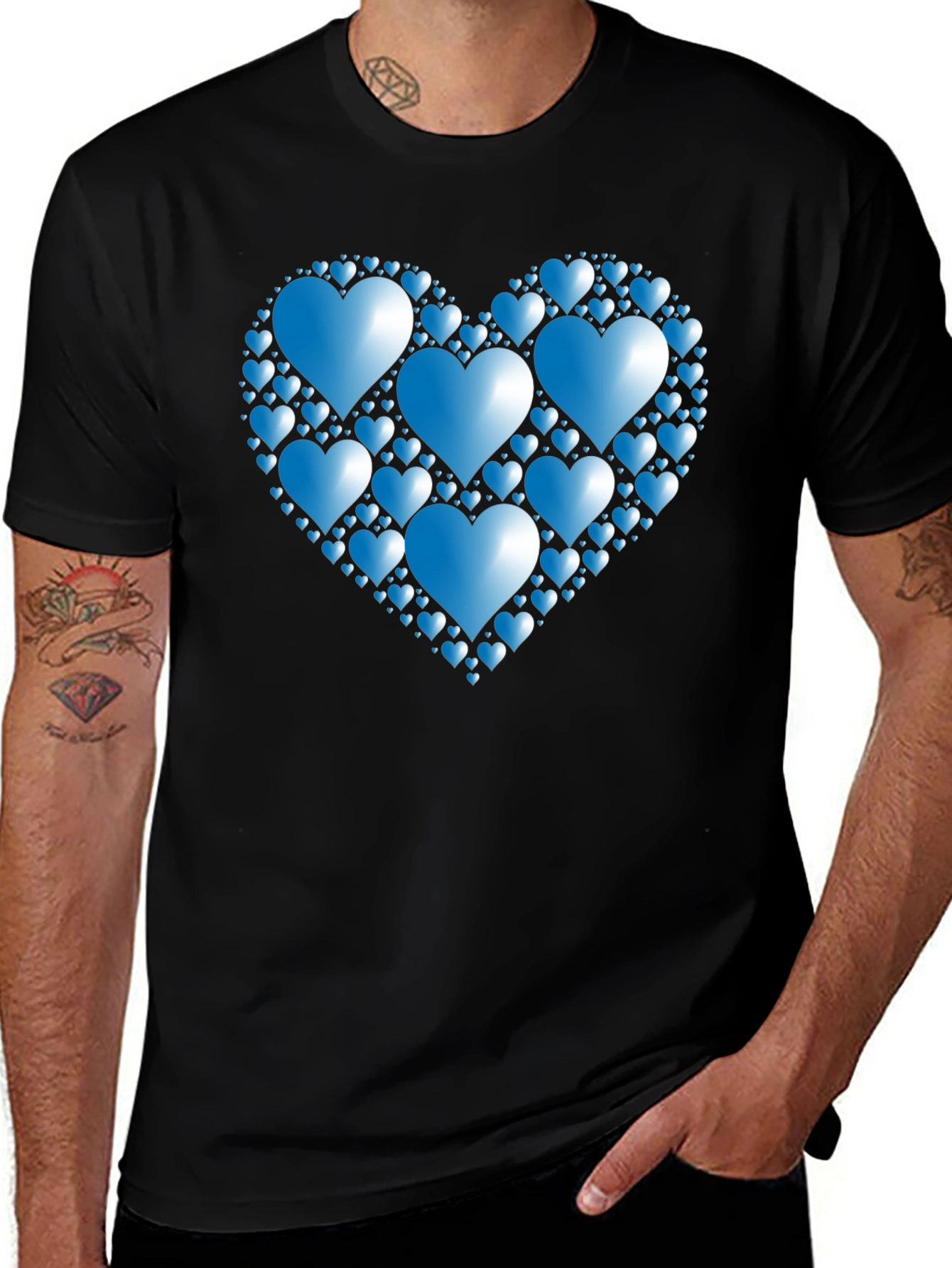 Heart Pattern T-Shirt - Black Romantic Design