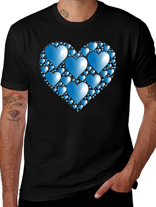 Heart Pattern T-Shirt - Black Romantic Design