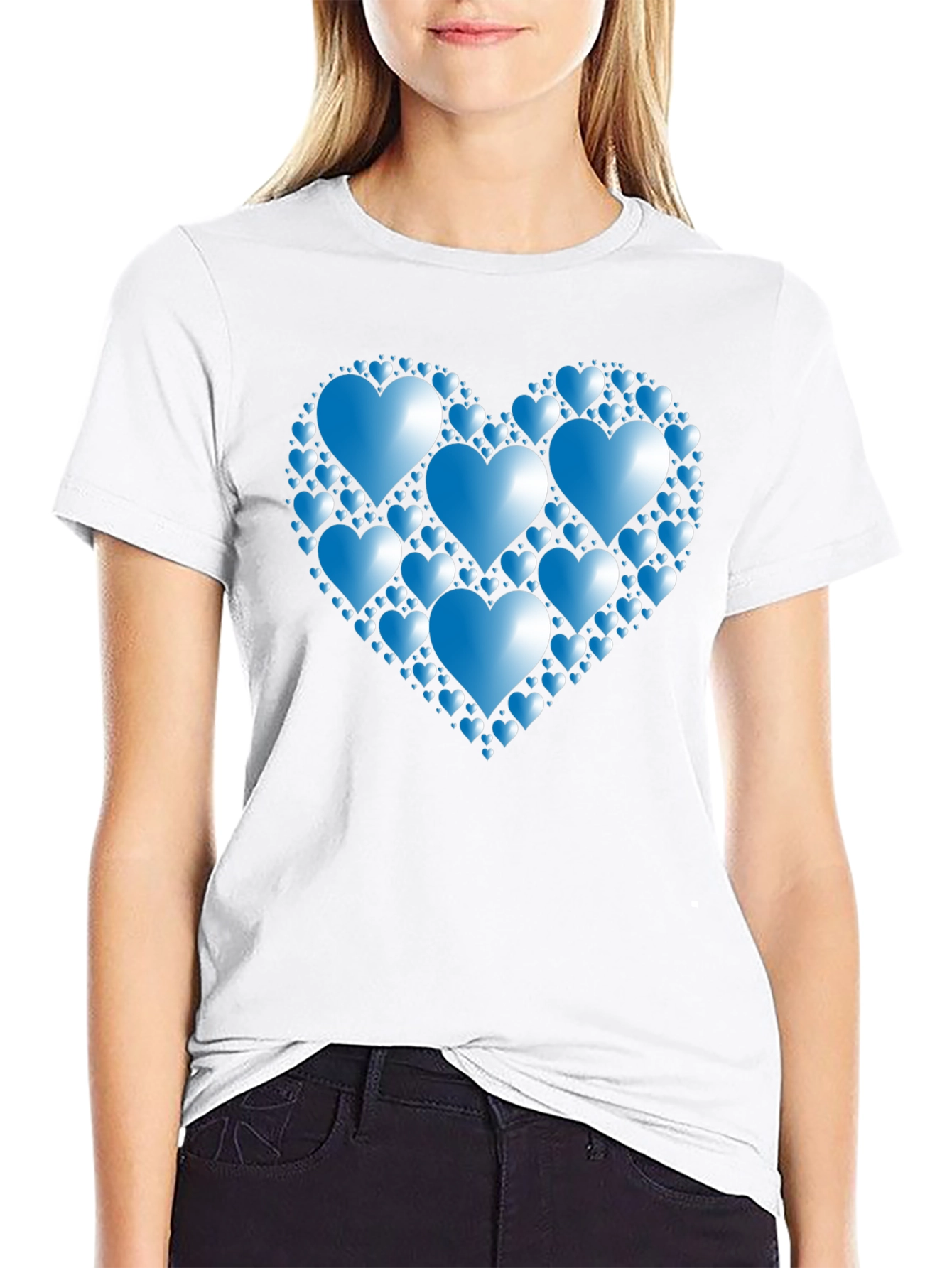 Heart Pattern T-Shirt - Black Romantic Design