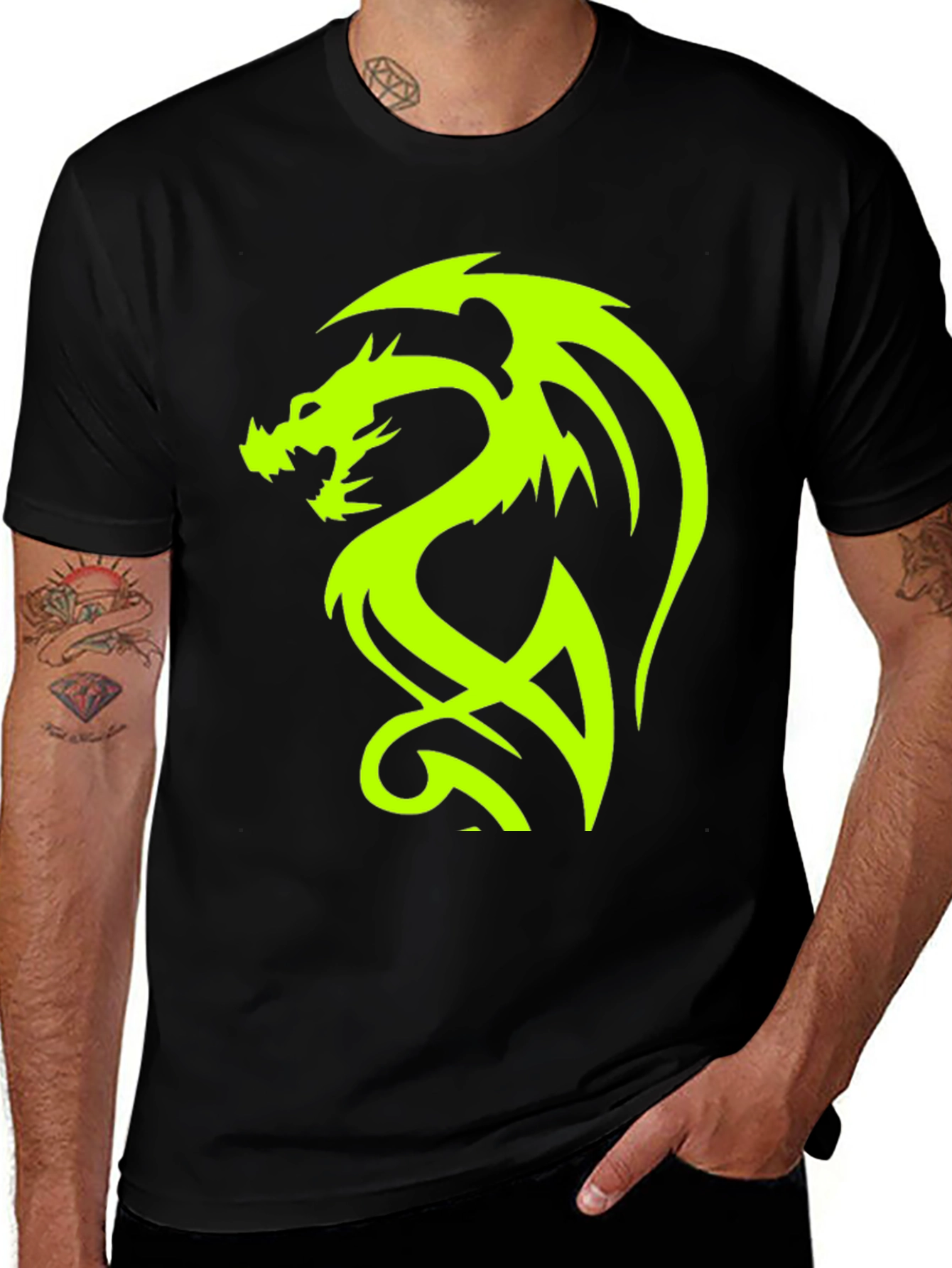 Neon Dragon Graphic Black T-Shirt