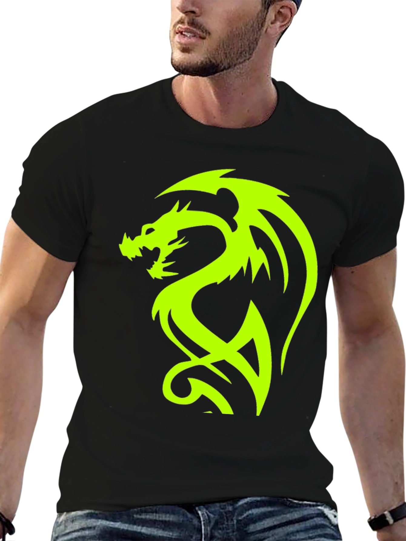 Neon Dragon Graphic Black T-Shirt