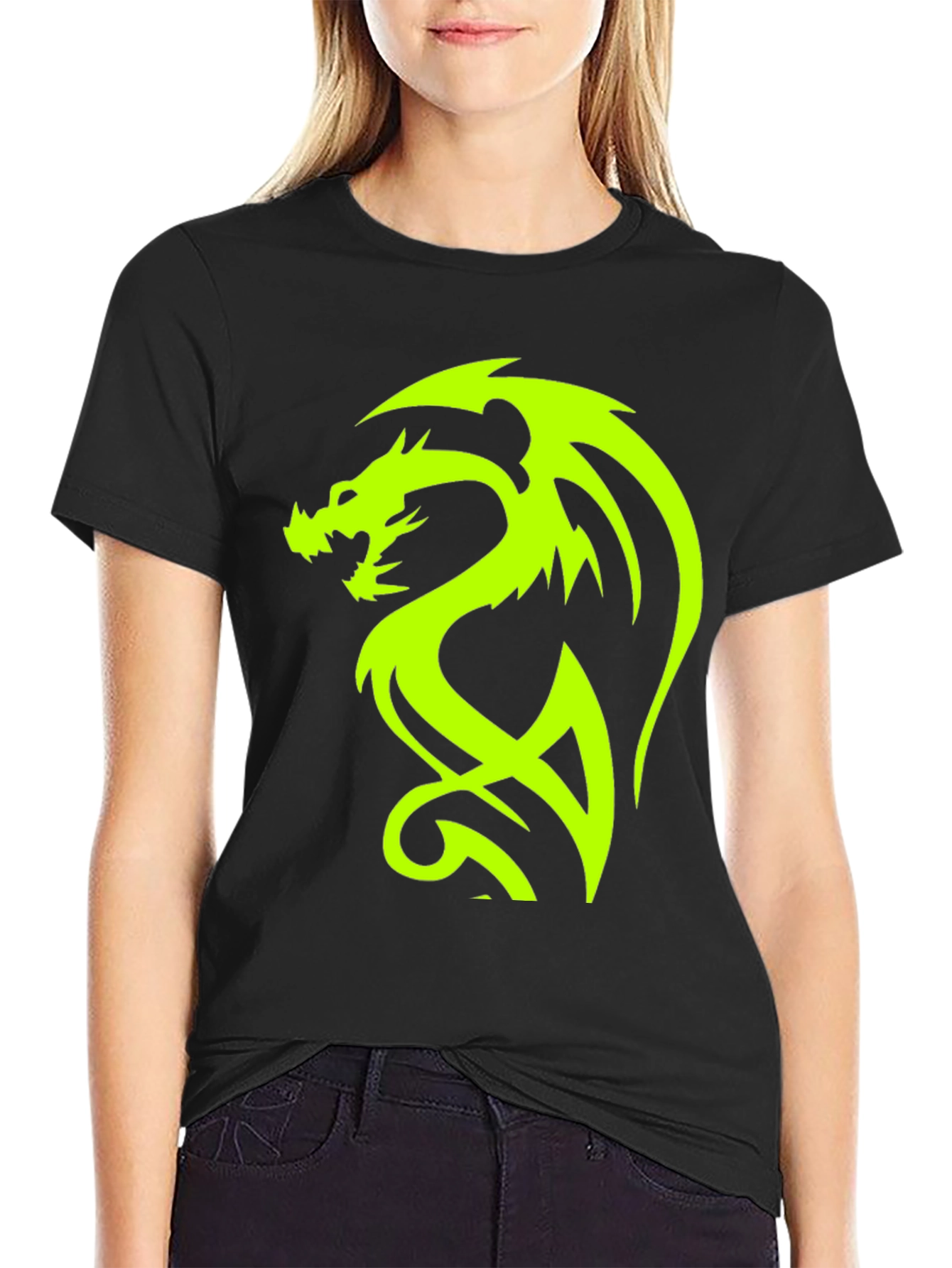 Neon Dragon Graphic Black T-Shirt