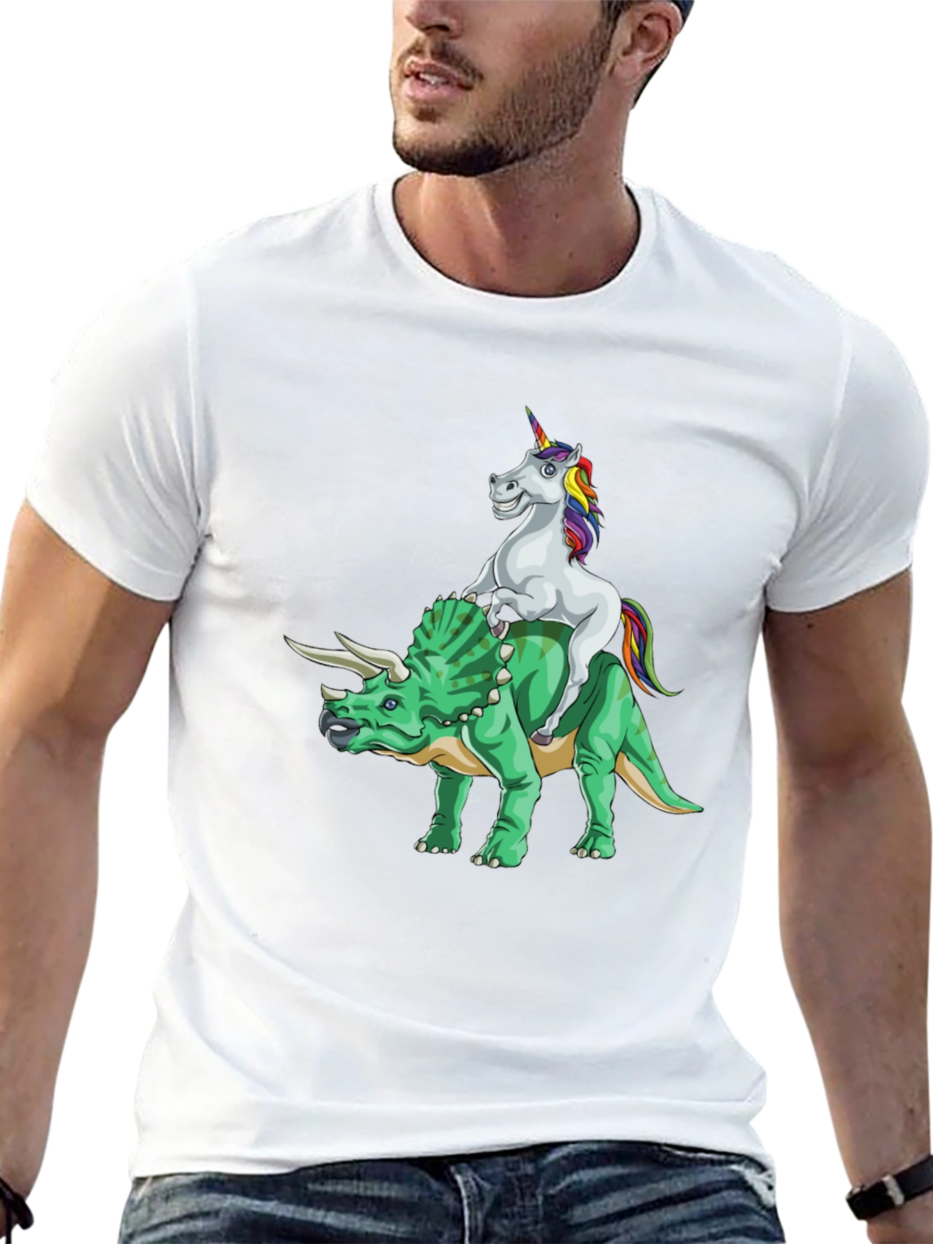Unicorn Riding Triceratops Graphic Tee