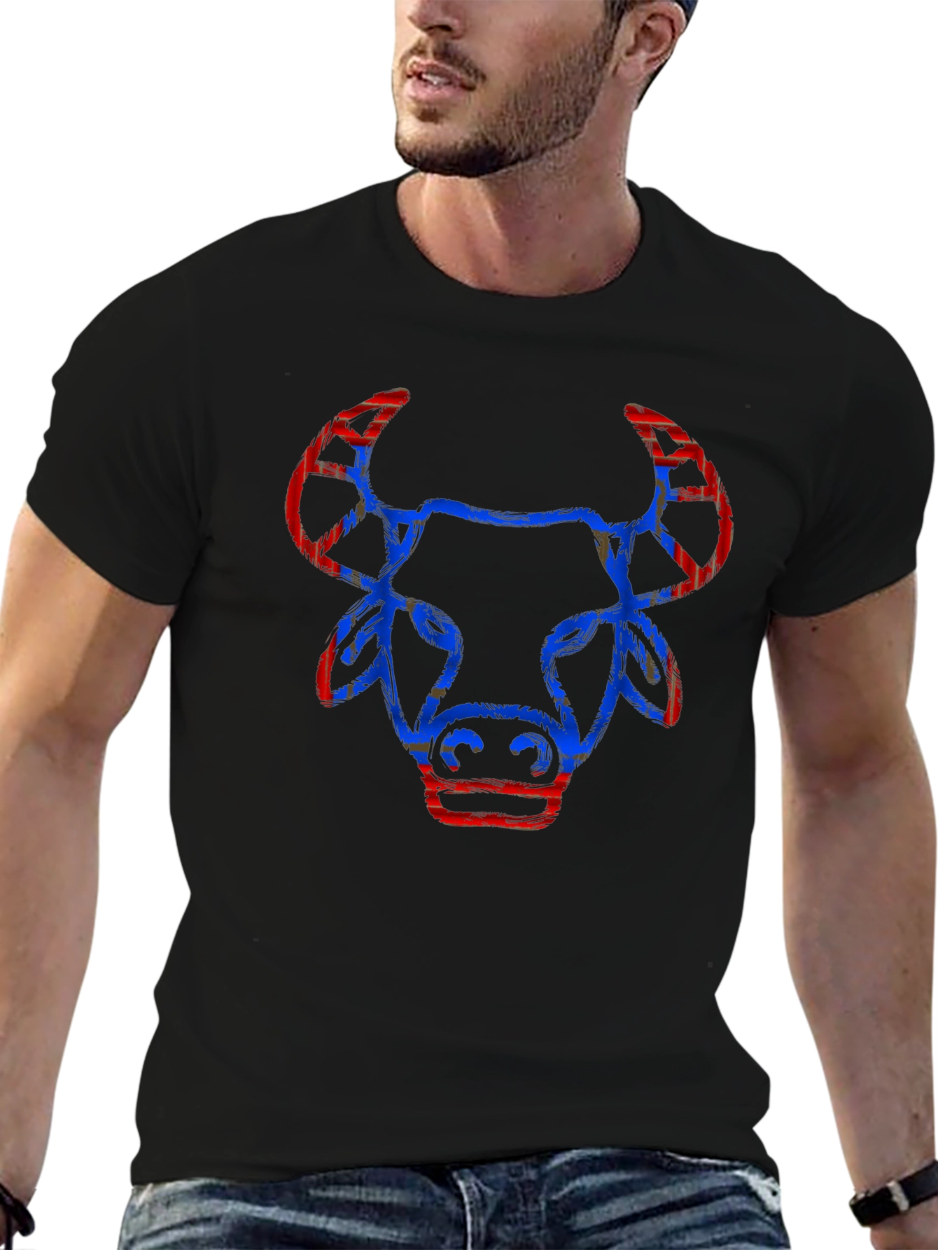 Cool Graphic Tee - Bull Design Black Cotton Shirt