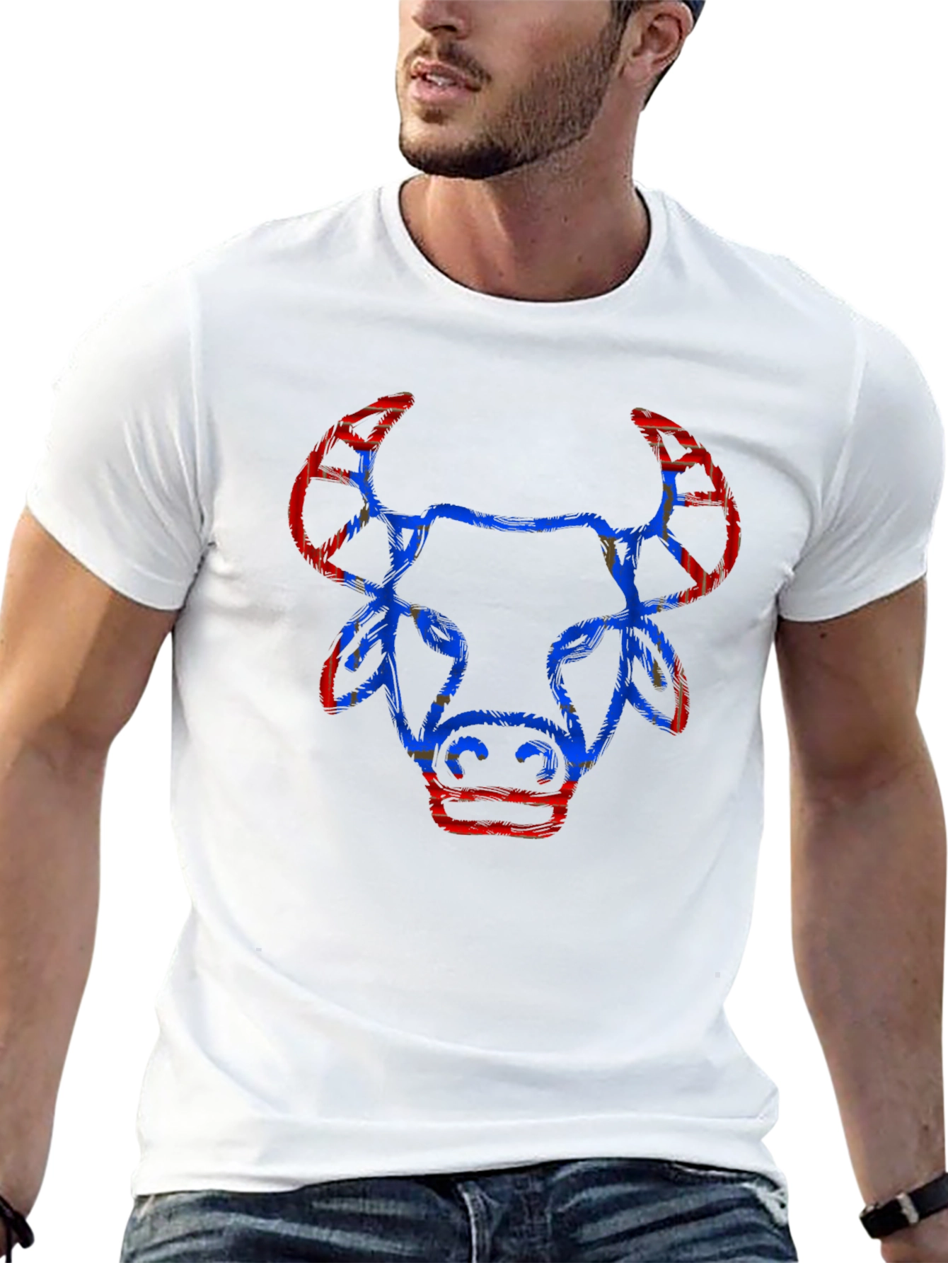 Cool Graphic Tee - Bull Design Black Cotton Shirt