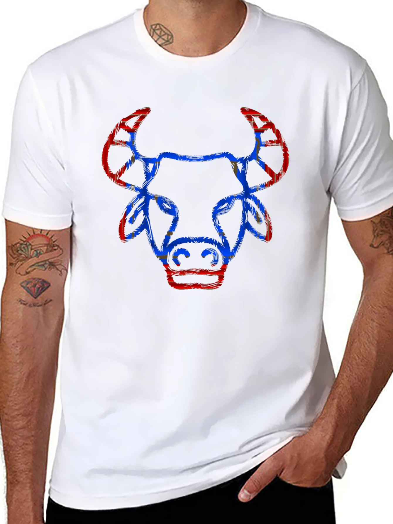 Cool Graphic Tee - Bull Design Black Cotton Shirt