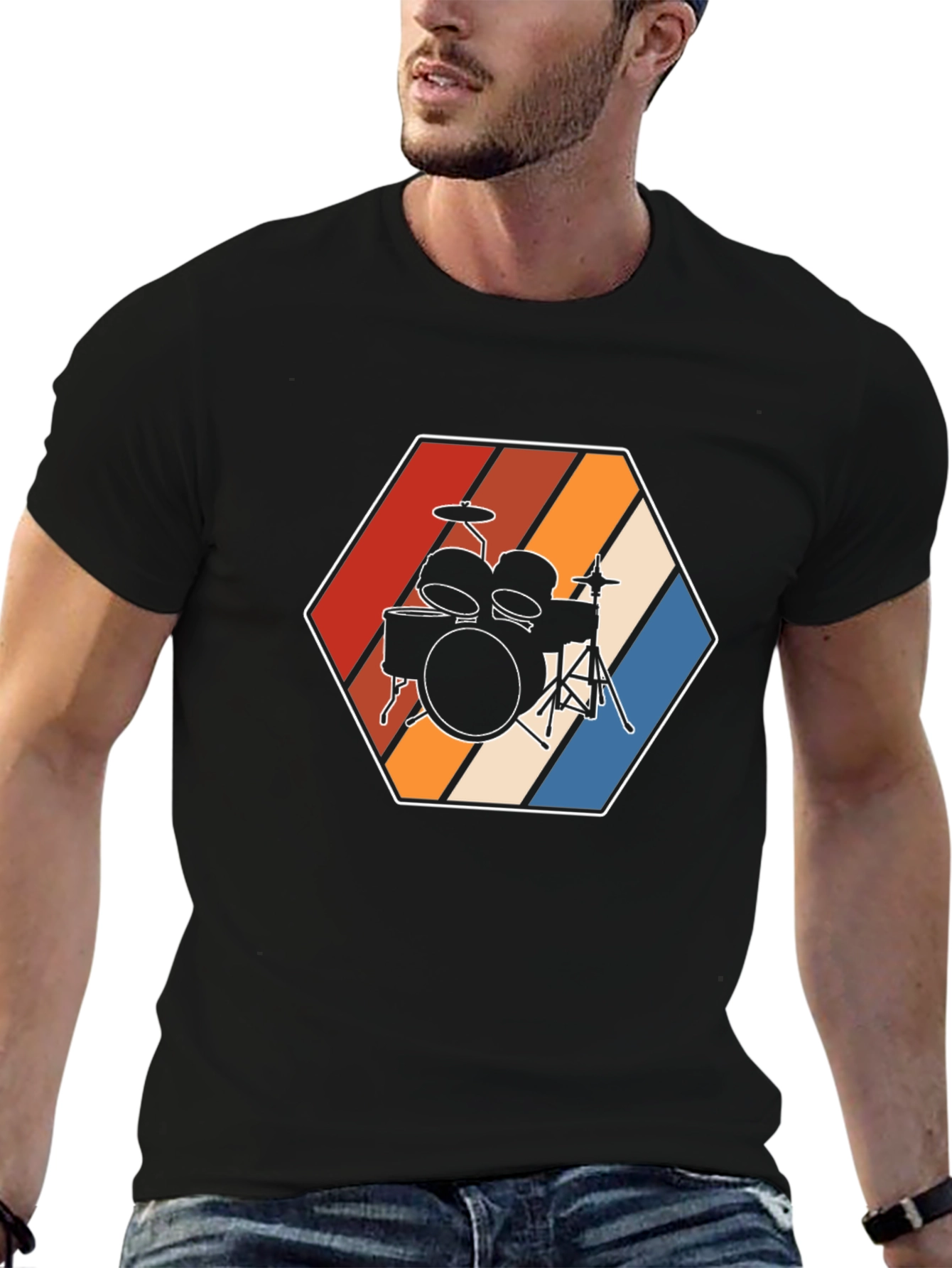 Retro Drum Kit Graphic Tee - Black T-Shirt