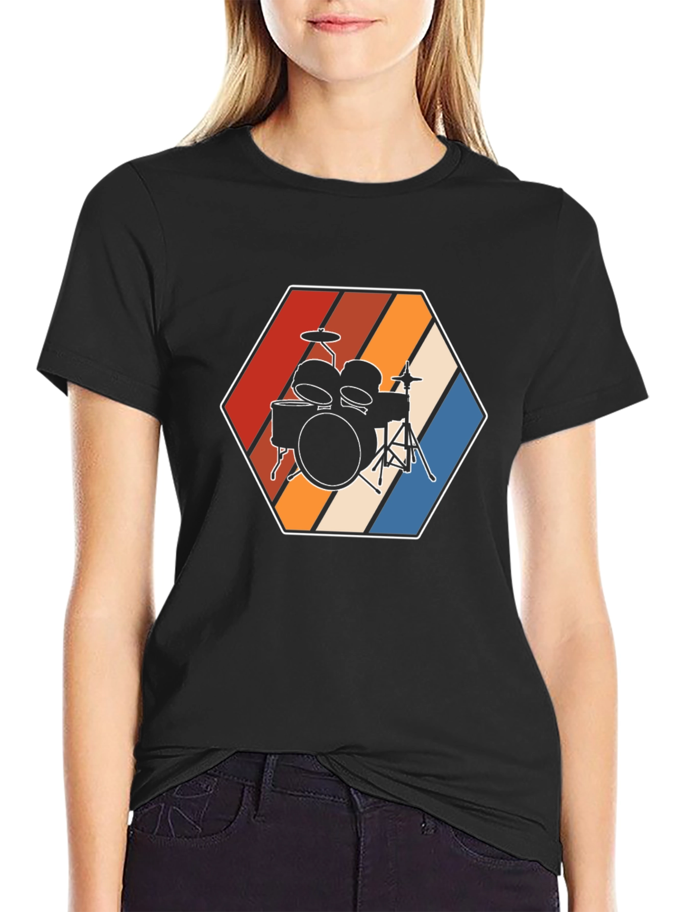 Retro Drum Kit Graphic Tee - Black T-Shirt