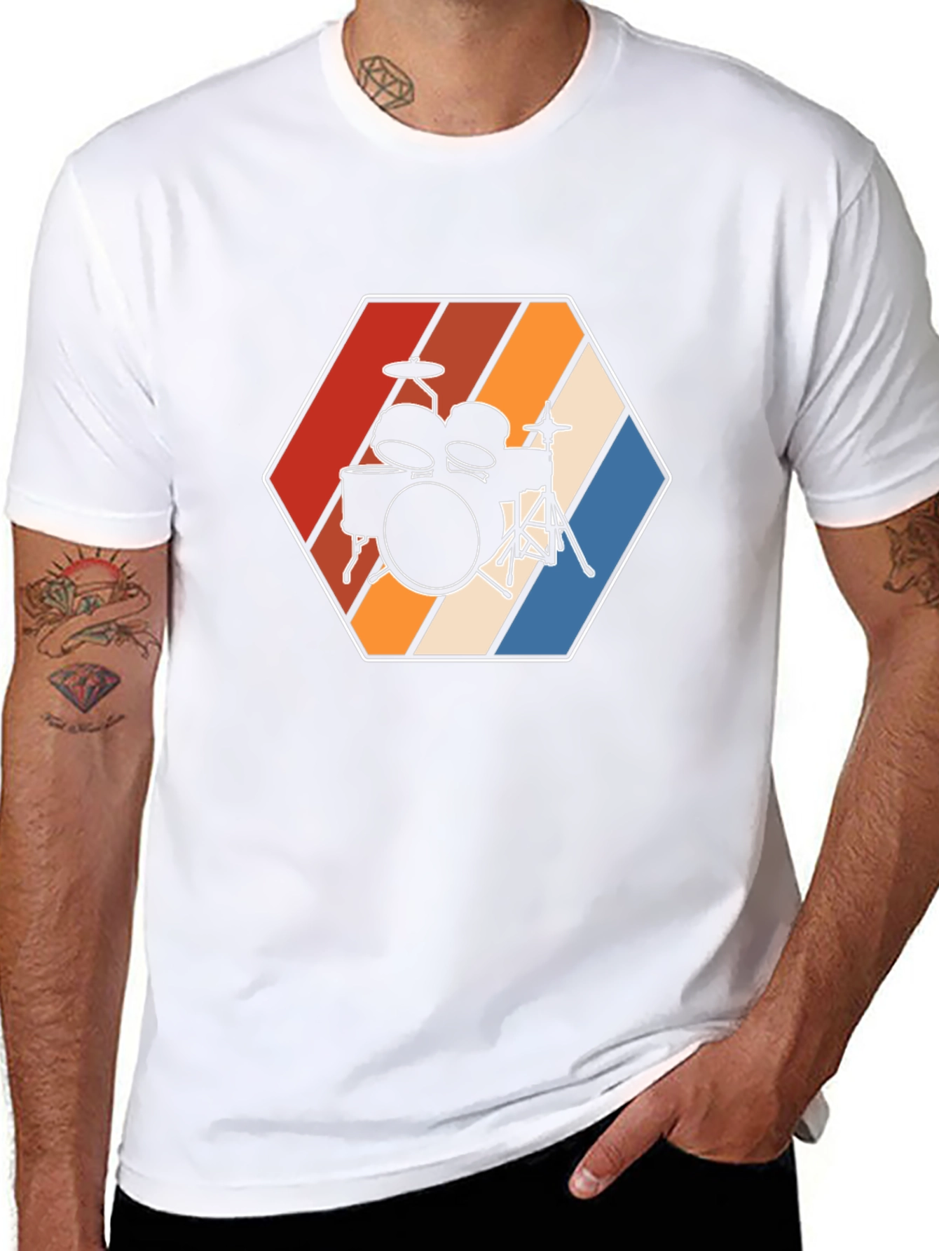 Retro Drum Kit Graphic Tee - Black T-Shirt