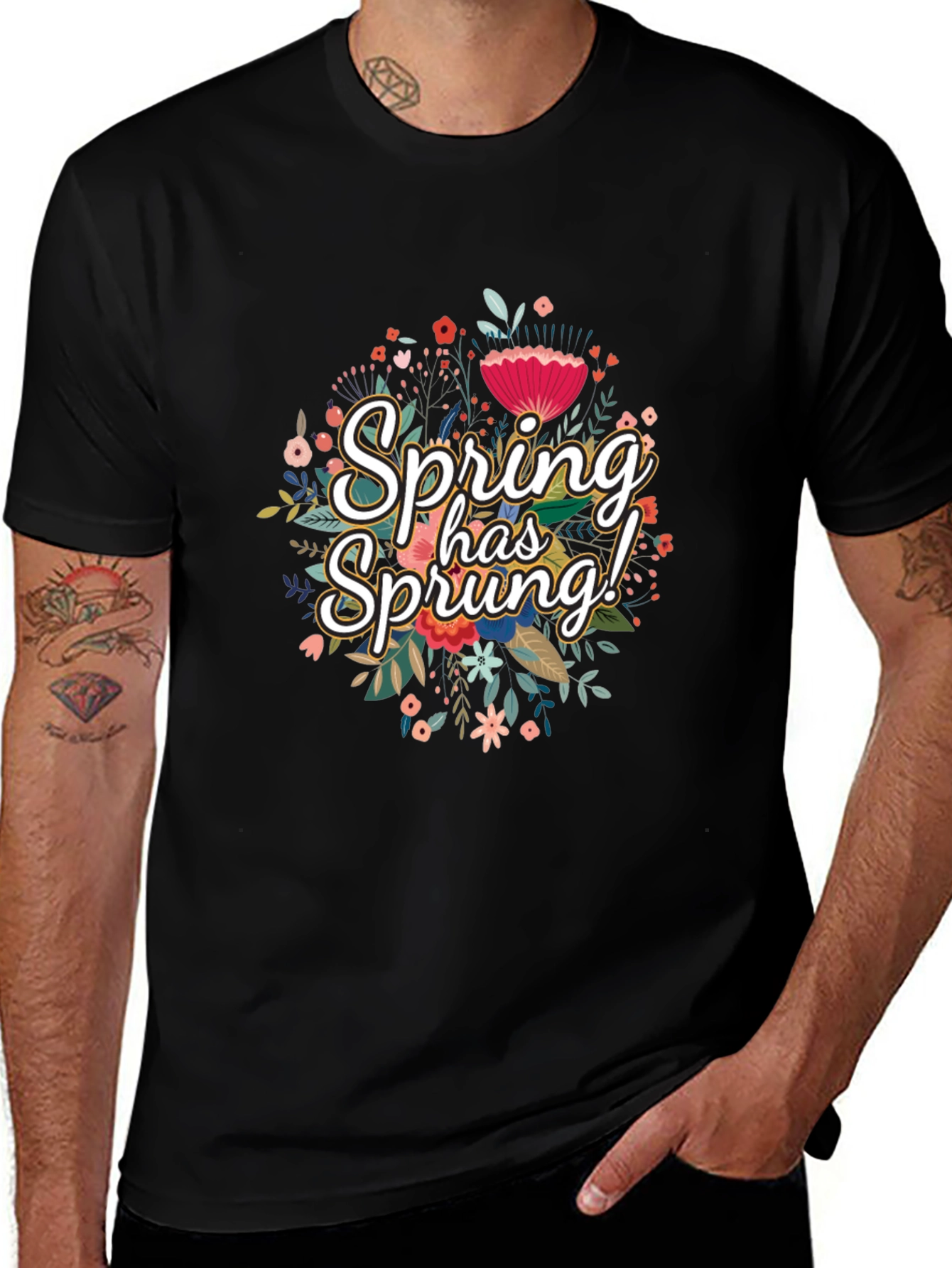 Spring Has Sprung Floral Graphic Black T-Shirt