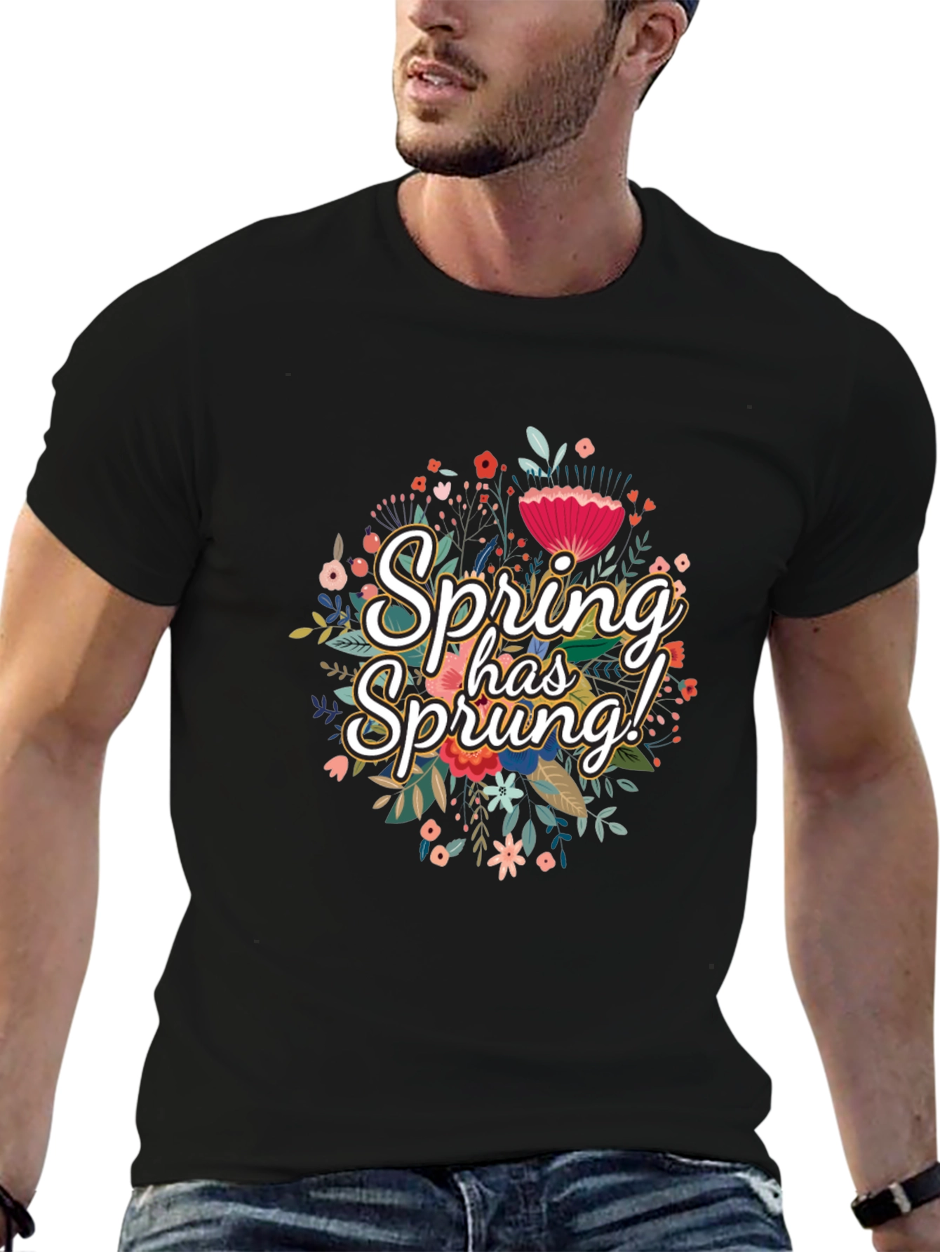 Spring Has Sprung Floral Graphic Black T-Shirt