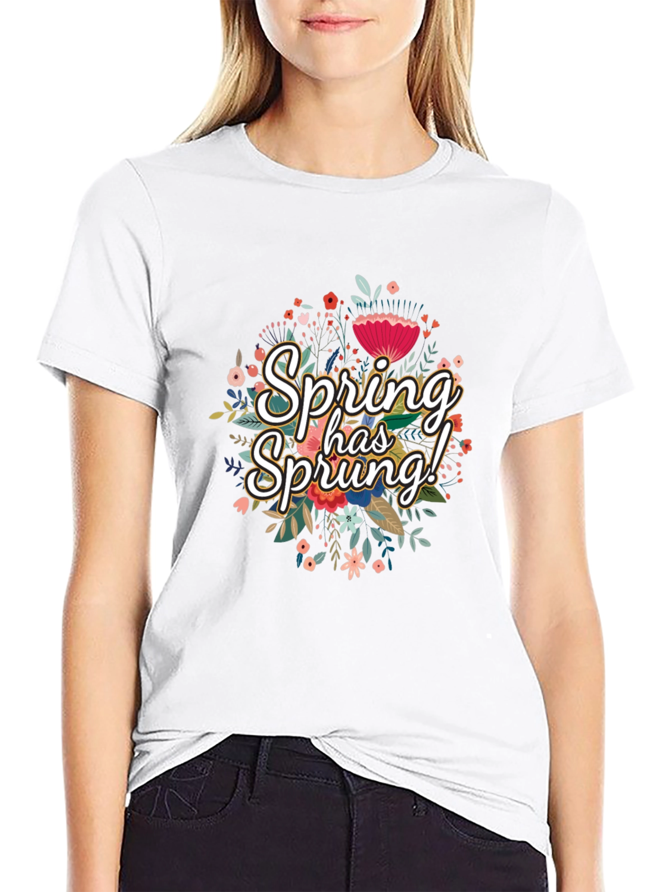 Spring Has Sprung Floral Graphic Black T-Shirt