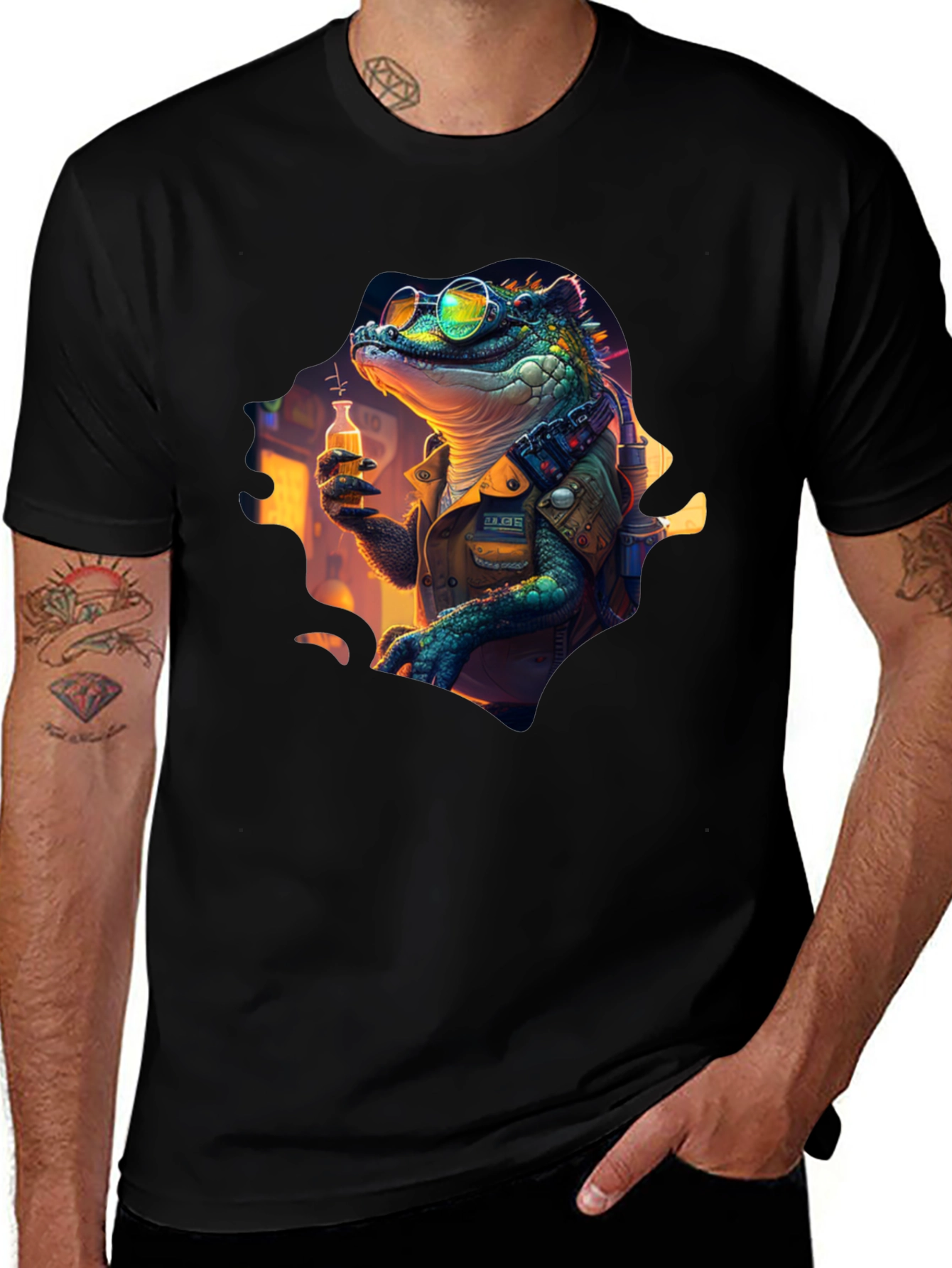 Lizard Scientist Graphic Tee - Black T-Shirt
